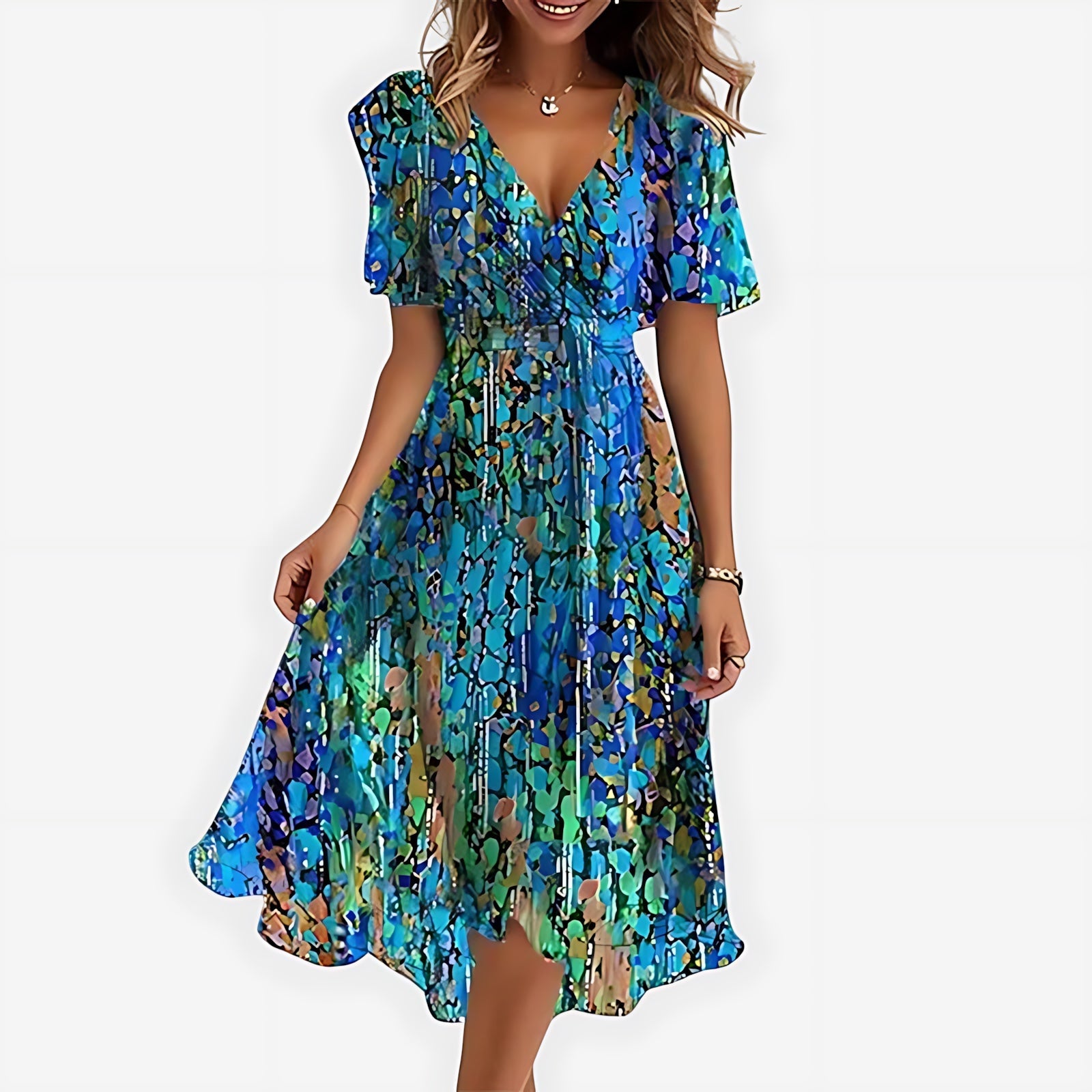 Lola – Floral Wrap V Neck Ruffle Midi Dress