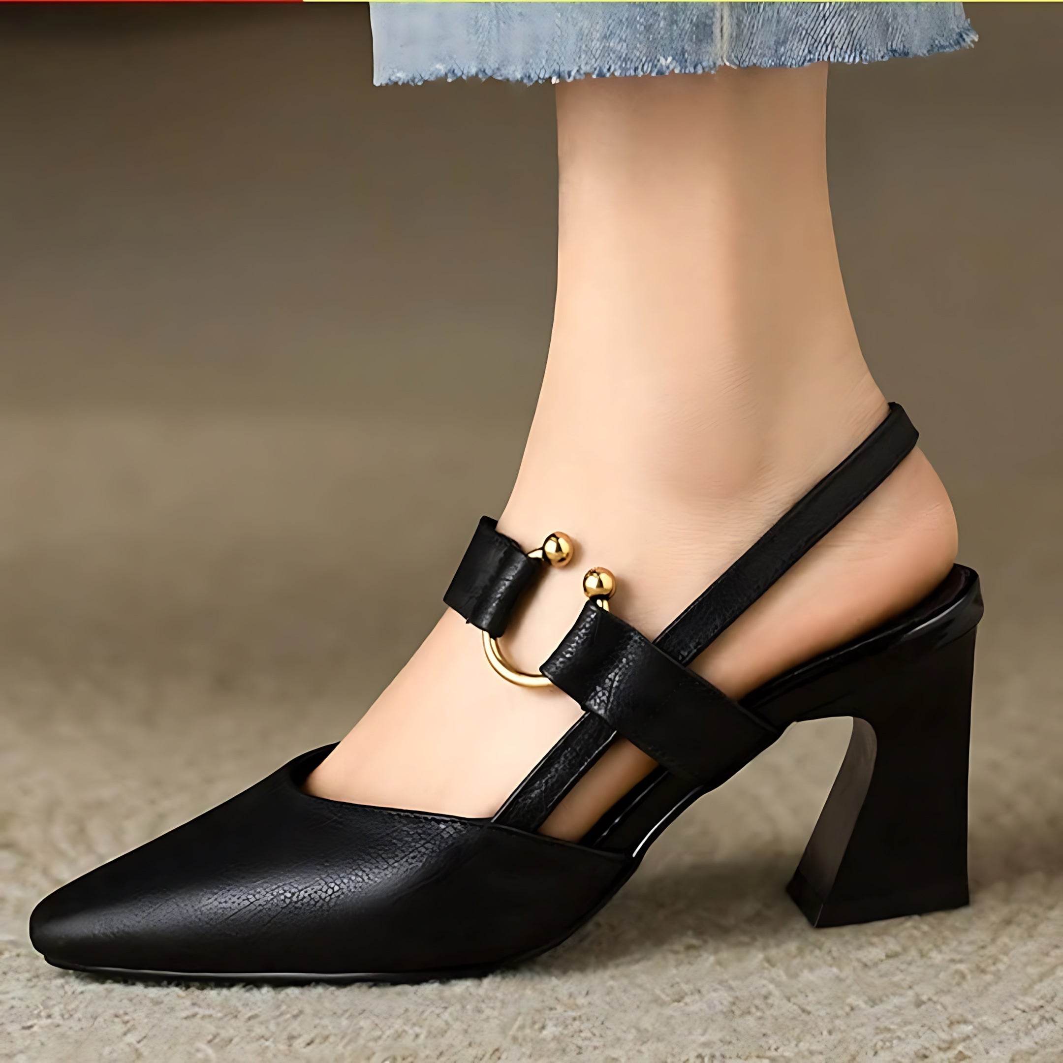 Lola – Pointed Toe Slingback Block Heel Pumps