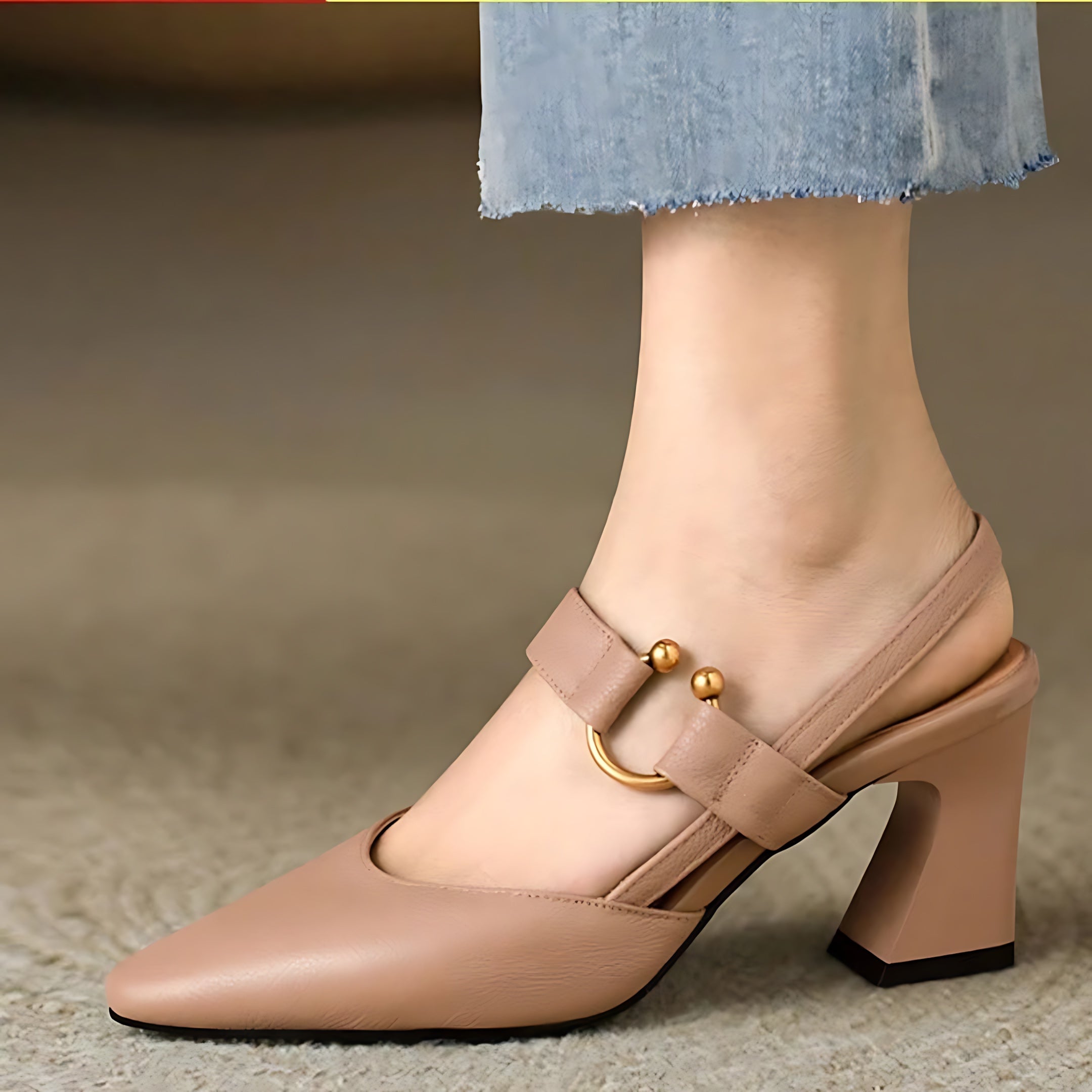 Lola – Pointed Toe Slingback Block Heel Pumps
