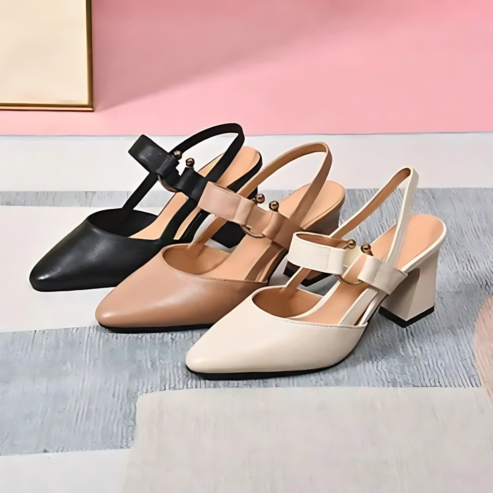Lola – Pointed Toe Slingback Block Heel Pumps