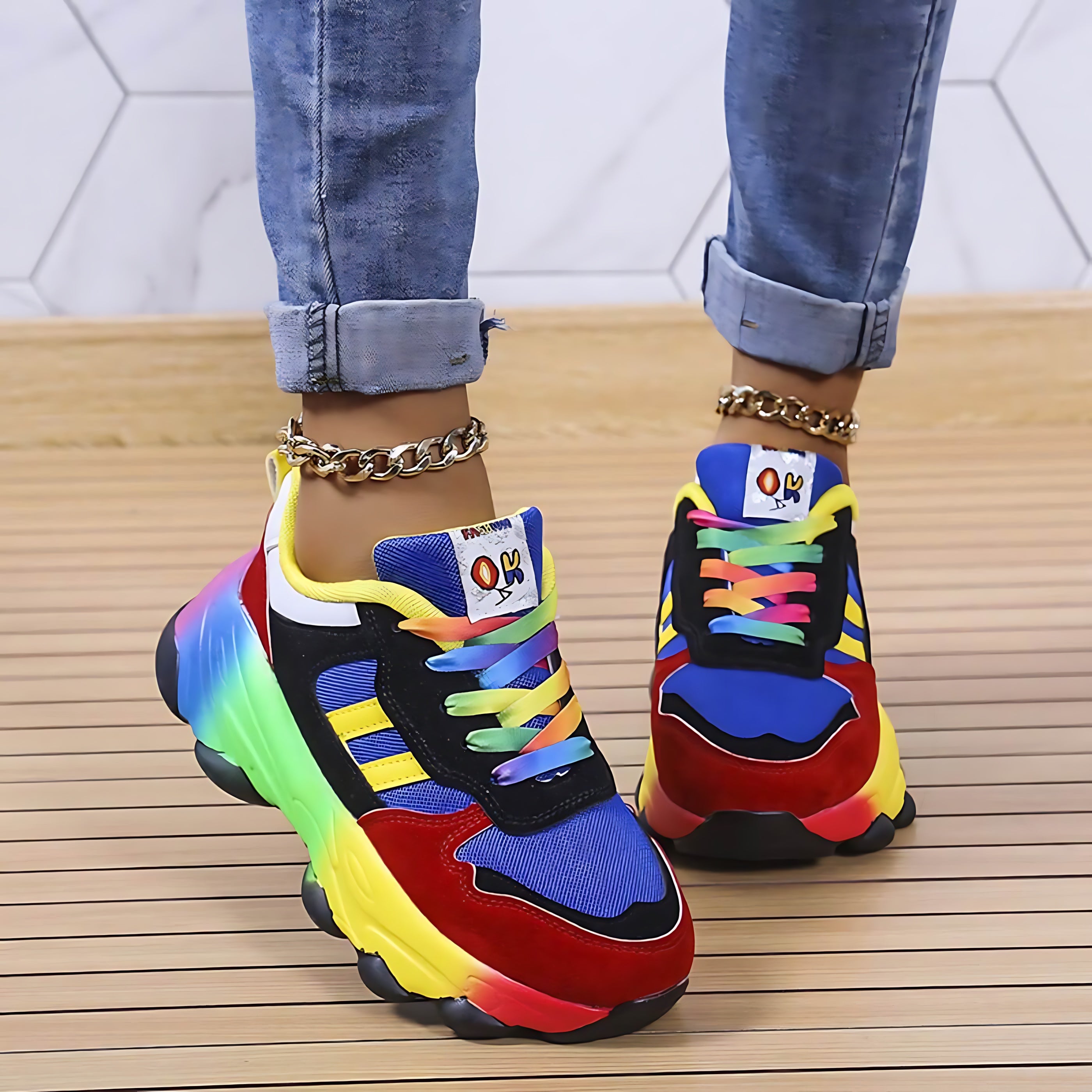 Lucia – Colorblock Lace Up Chunky Sneakers