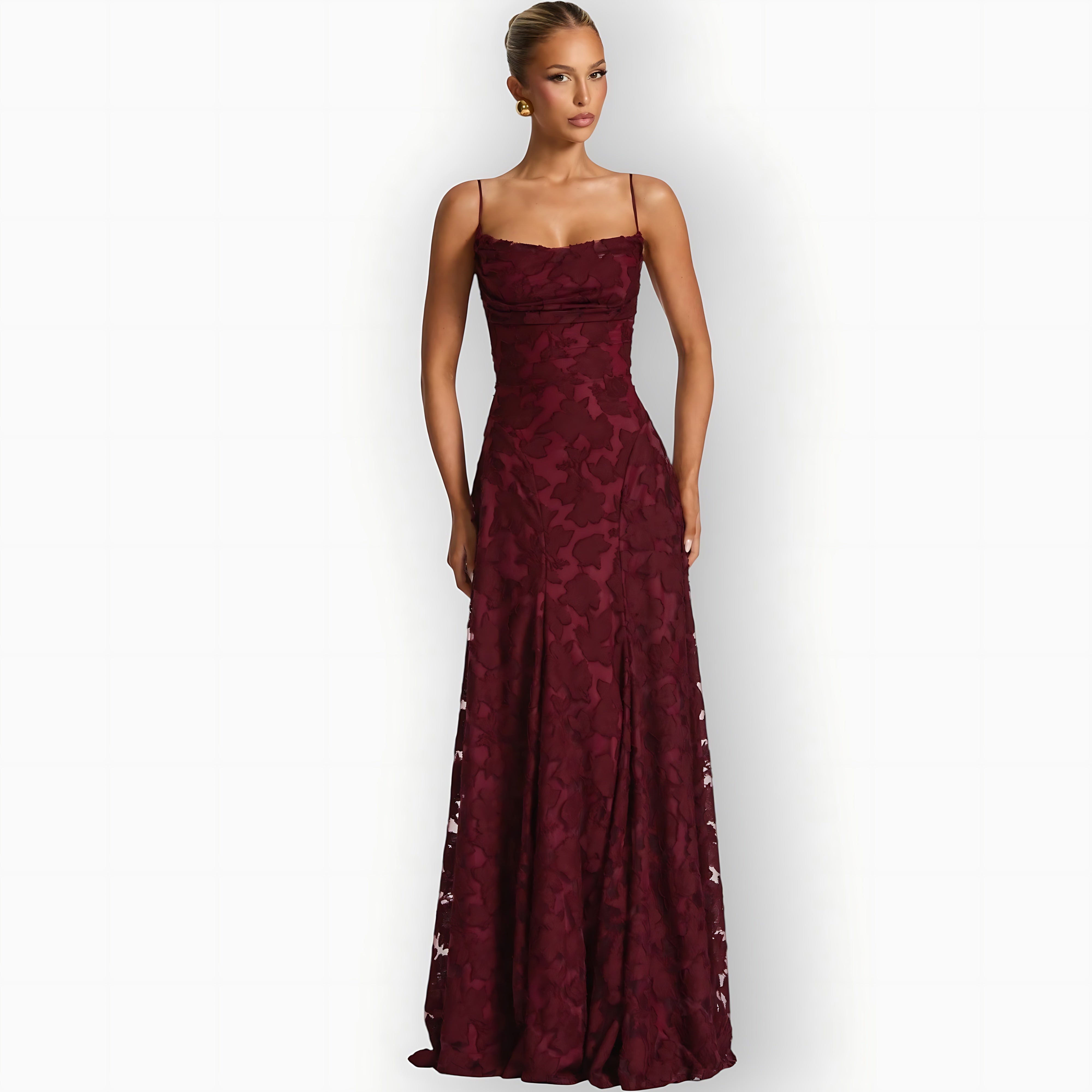 Lucia – Floral Applique A-Line Evening Maxi Dress