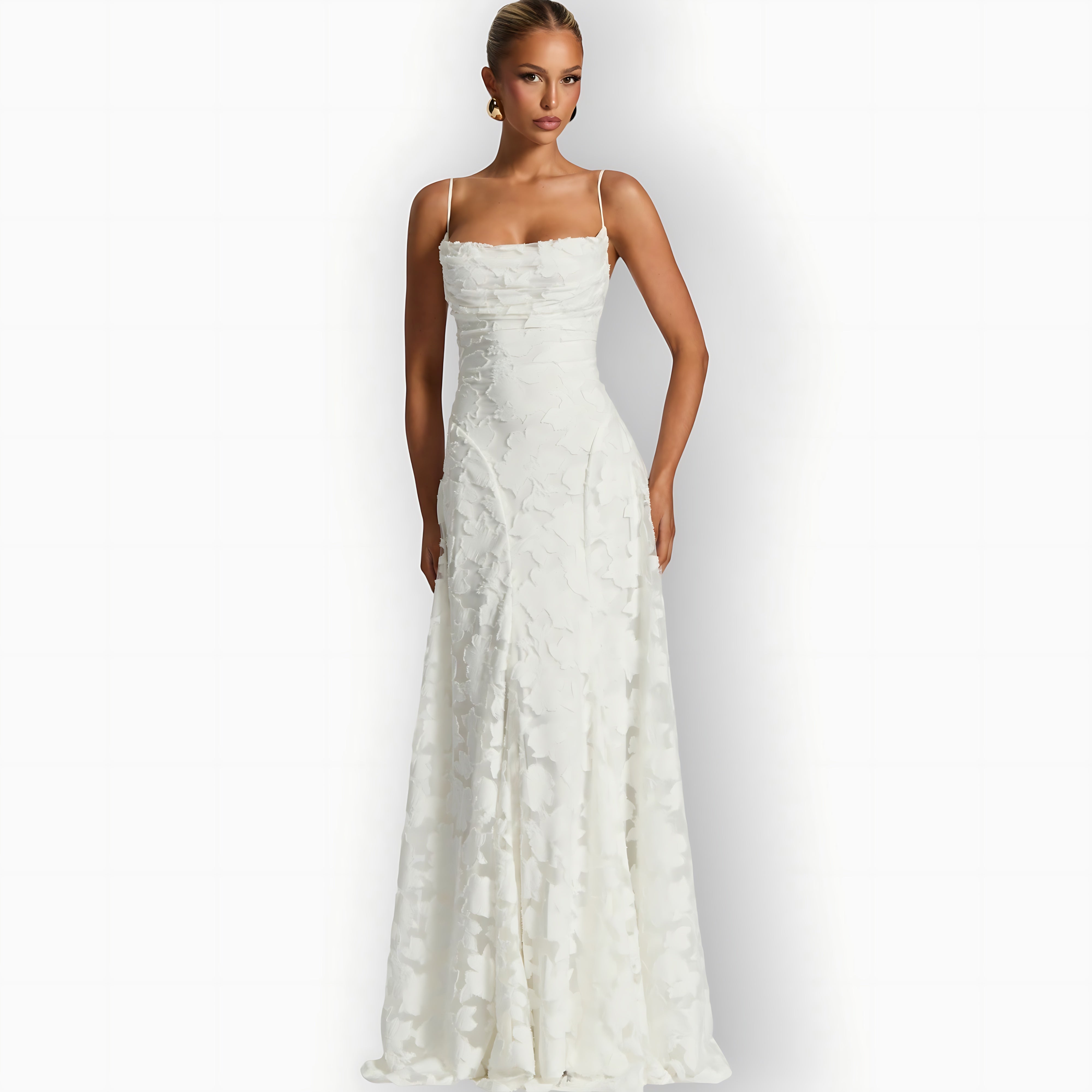 Lucia – Floral Applique A-Line Evening Maxi Dress