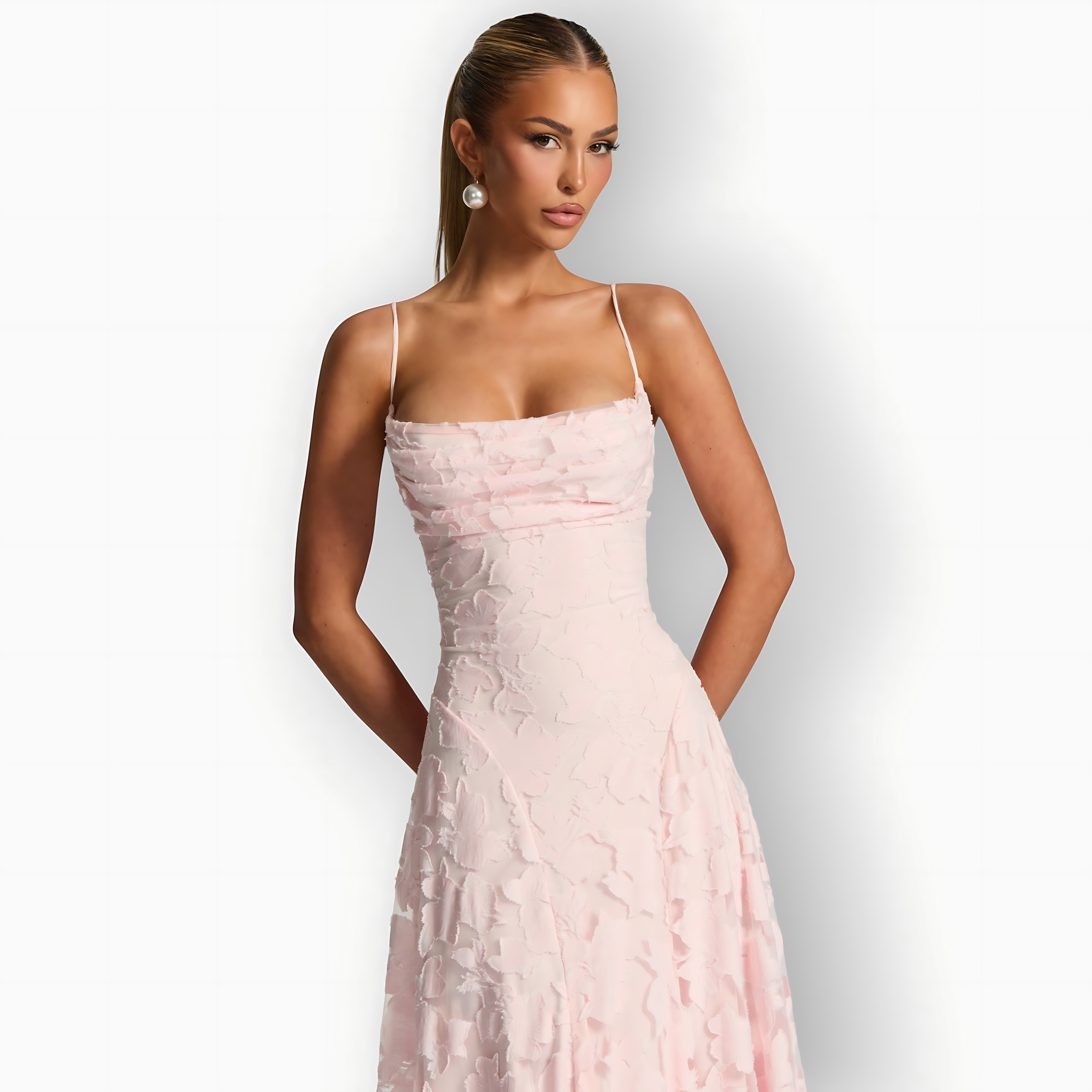 Lucia – Floral Applique A-Line Evening Maxi Dress
