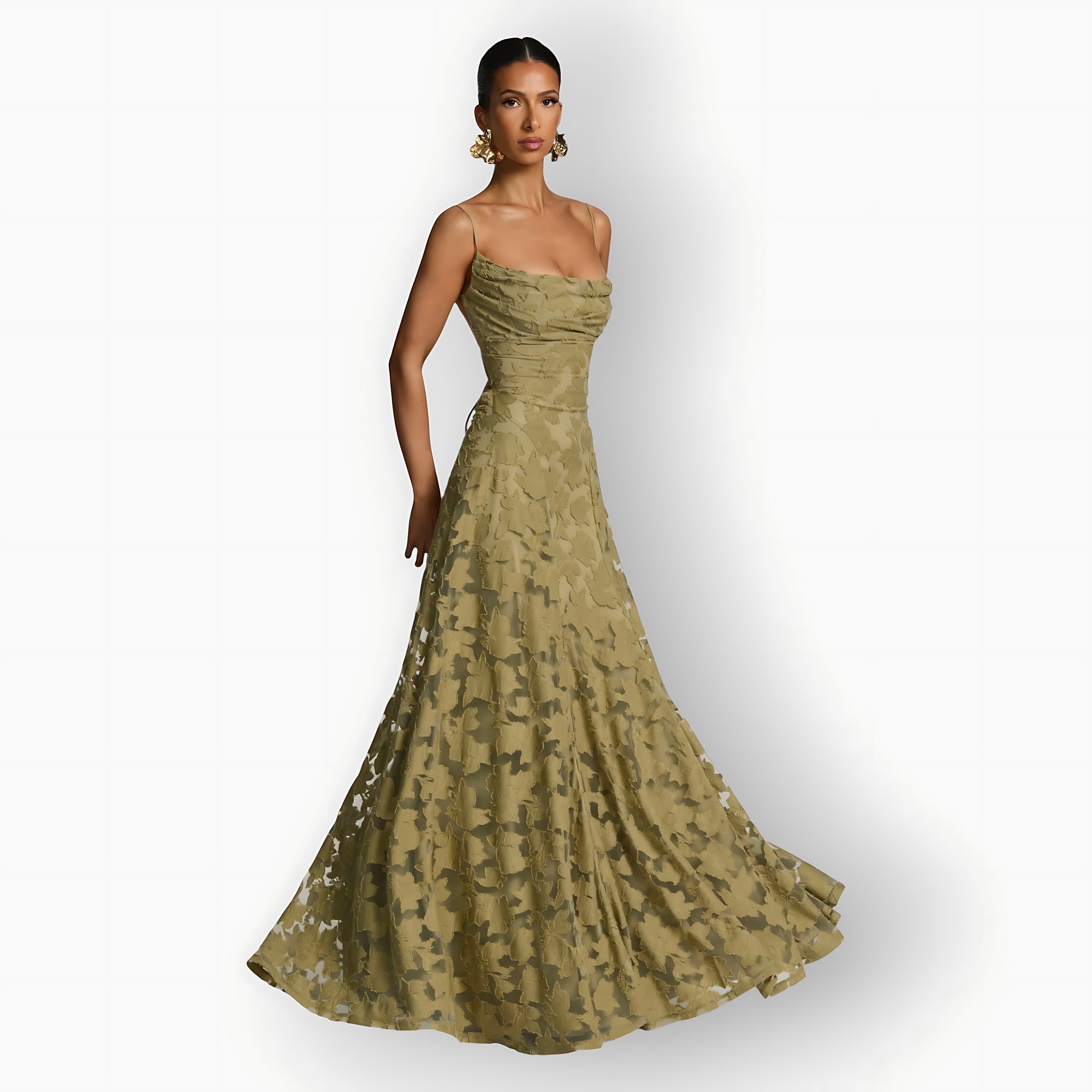 Lucia – Floral Applique A-Line Evening Maxi Dress