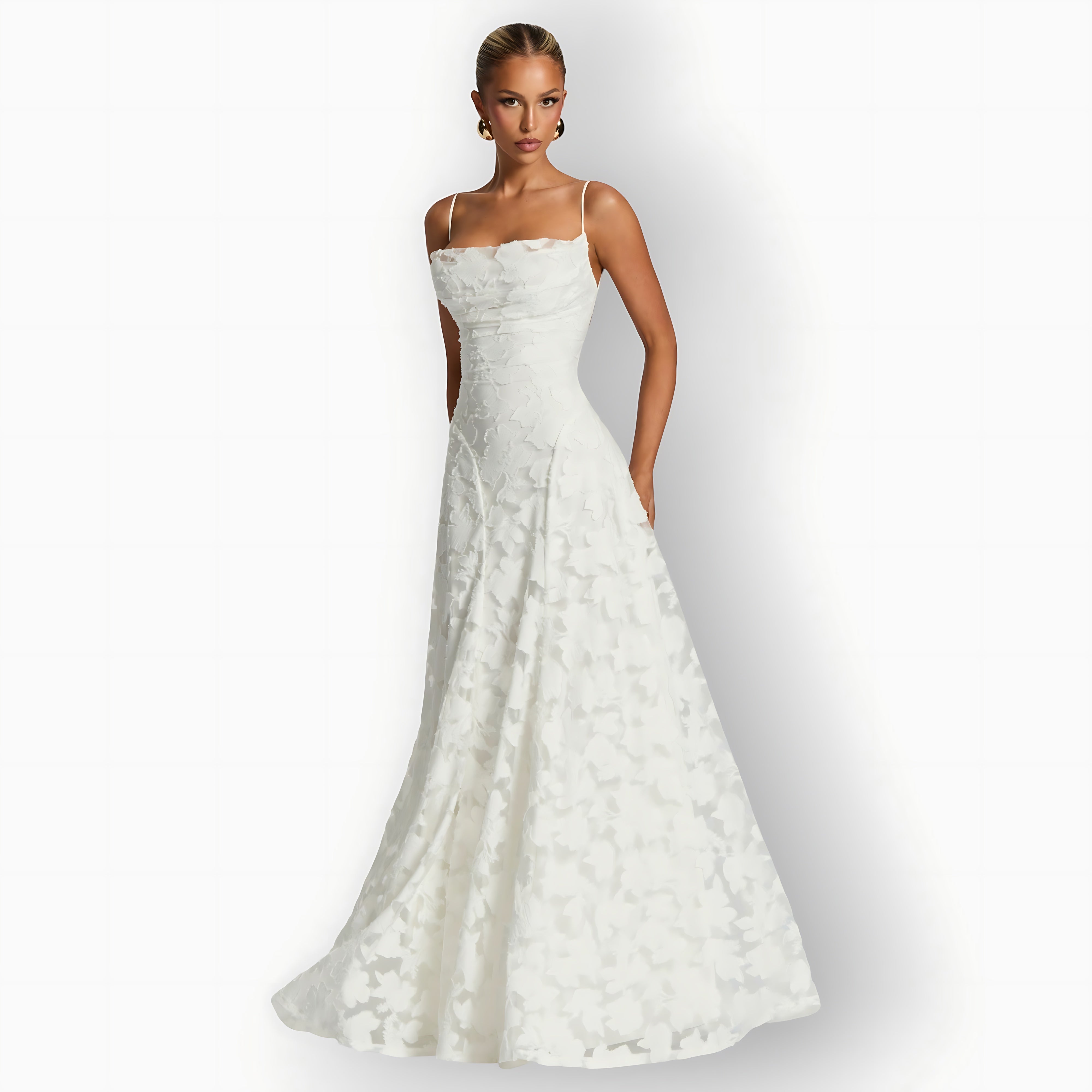 Lucia – Floral Applique A-Line Evening Maxi Dress