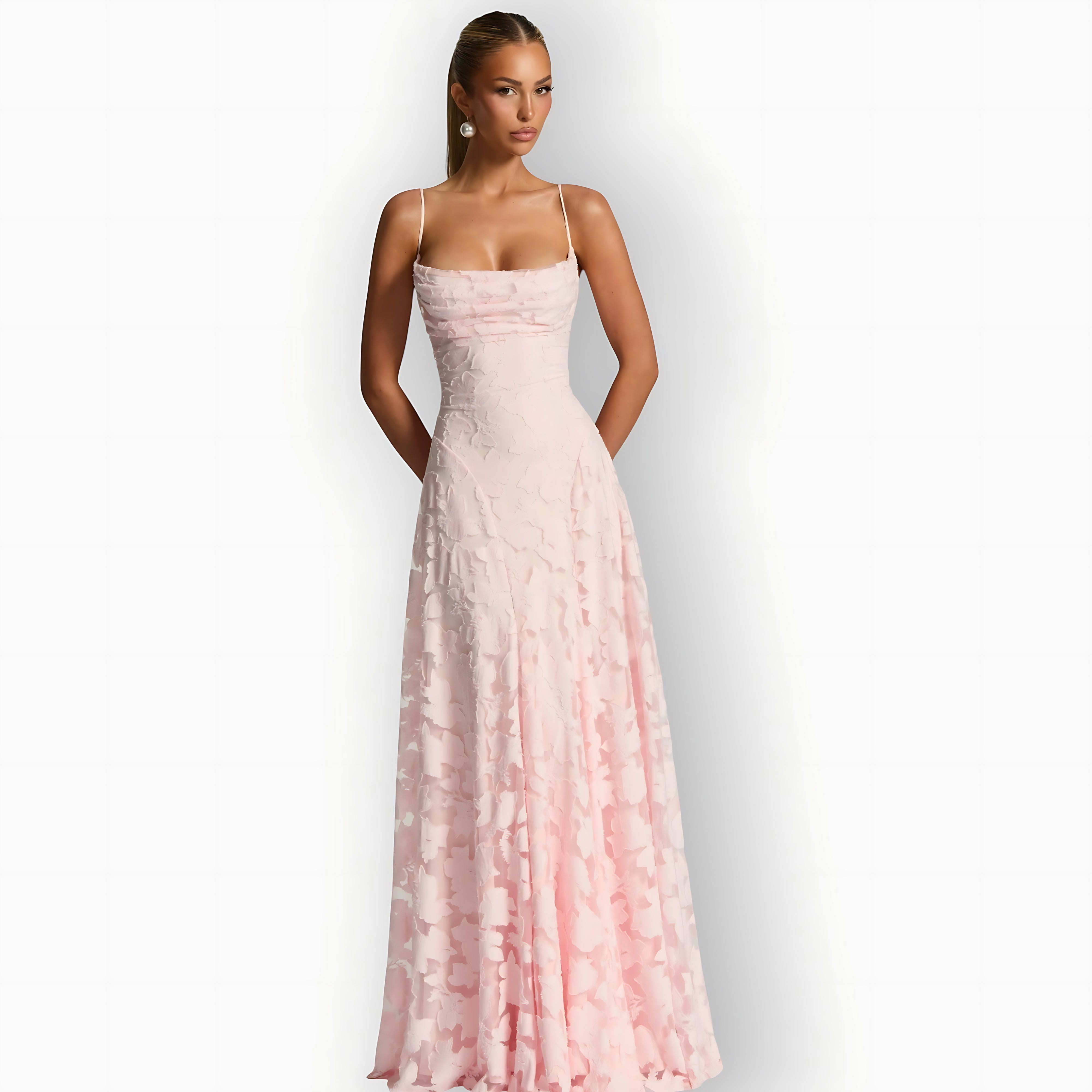 Lucia – Floral Applique A-Line Evening Maxi Dress