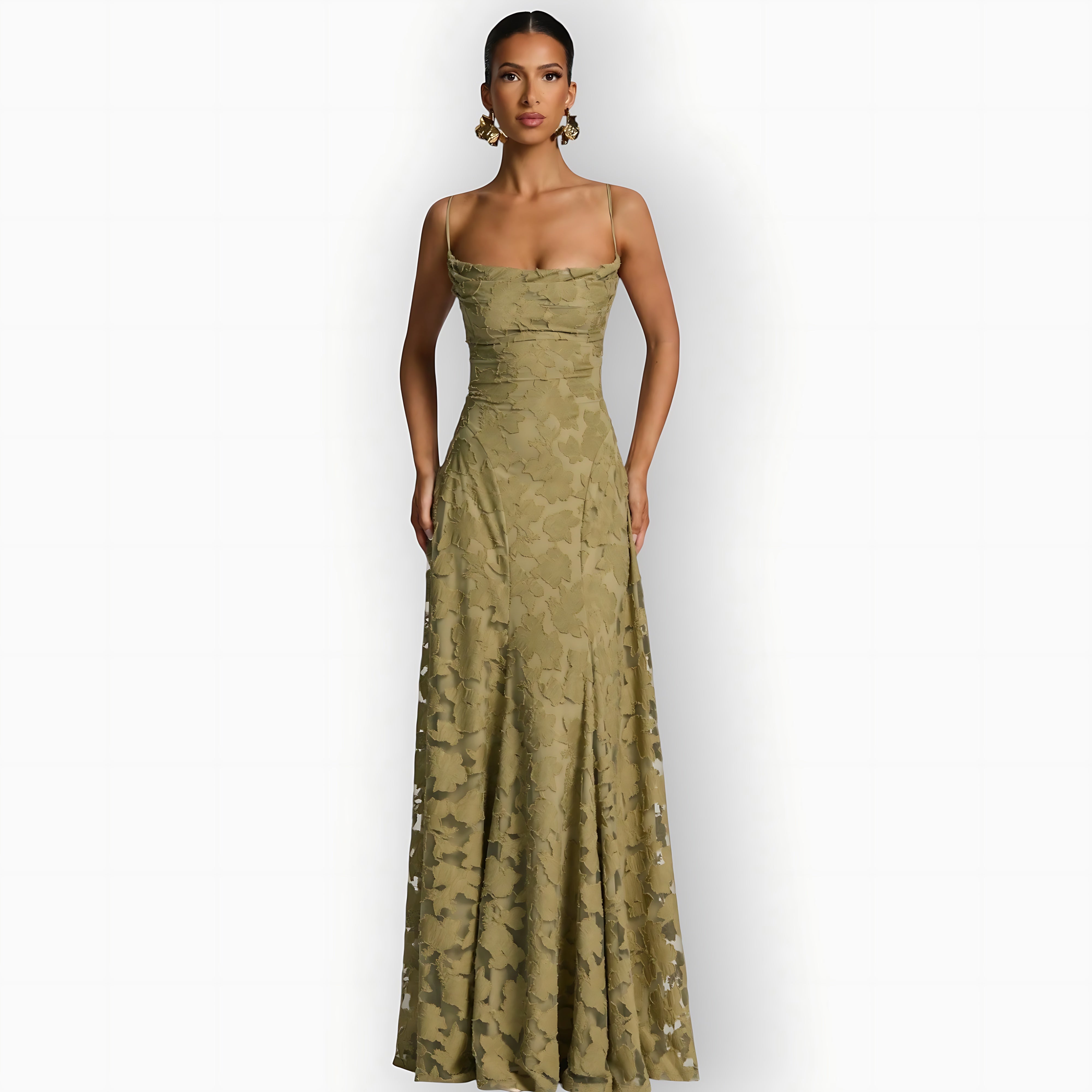 Lucia – Floral Applique A-Line Evening Maxi Dress