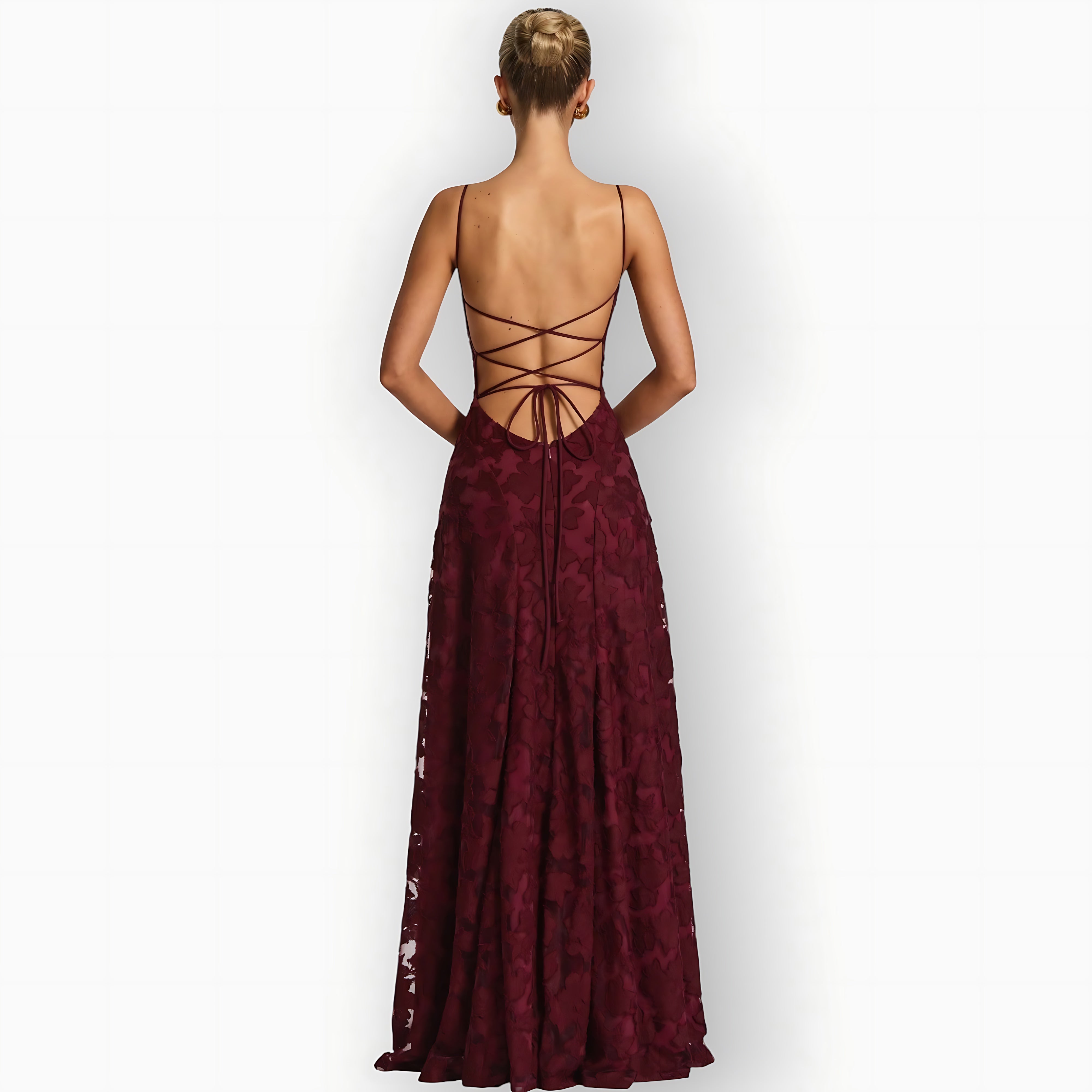 Lucia – Floral Applique A-Line Evening Maxi Dress