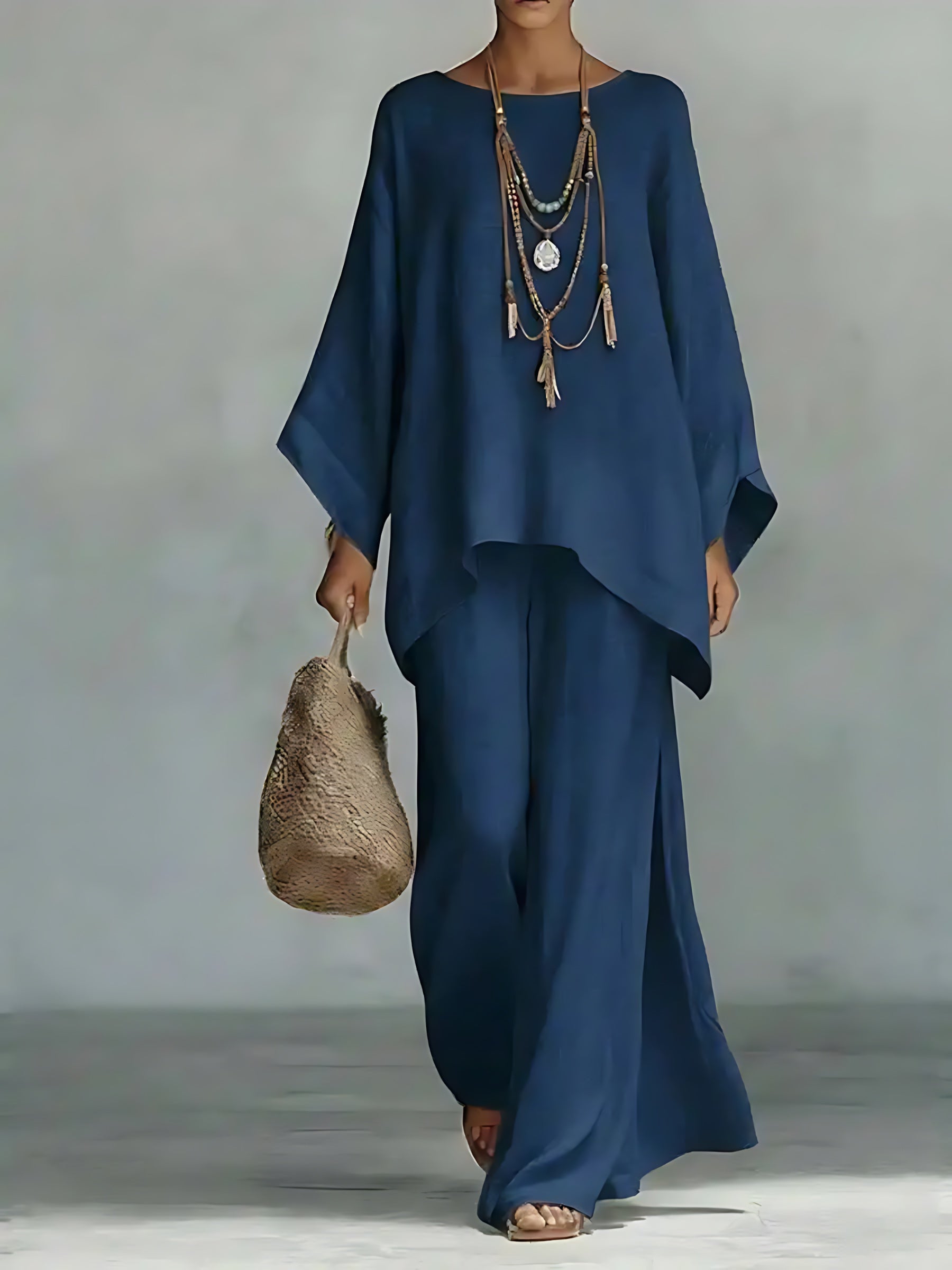 Lucy – Asymmetrical Knit Top and Wide Leg Pants Set