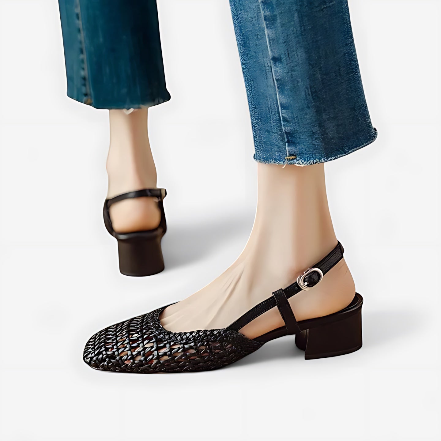 Lucy – Woven Square Toe Slingback Flats