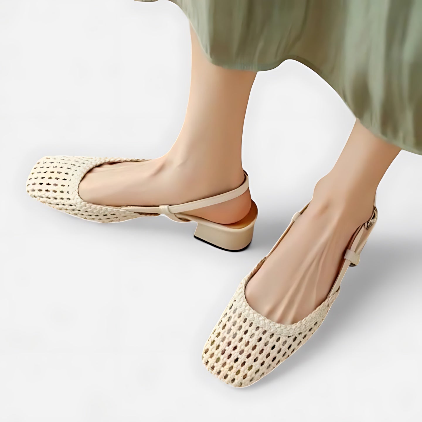 Lucy – Woven Square Toe Slingback Flats