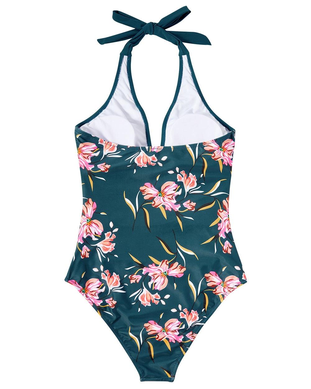 Ruby – Halter Tropical Print One Piece Swimsuit