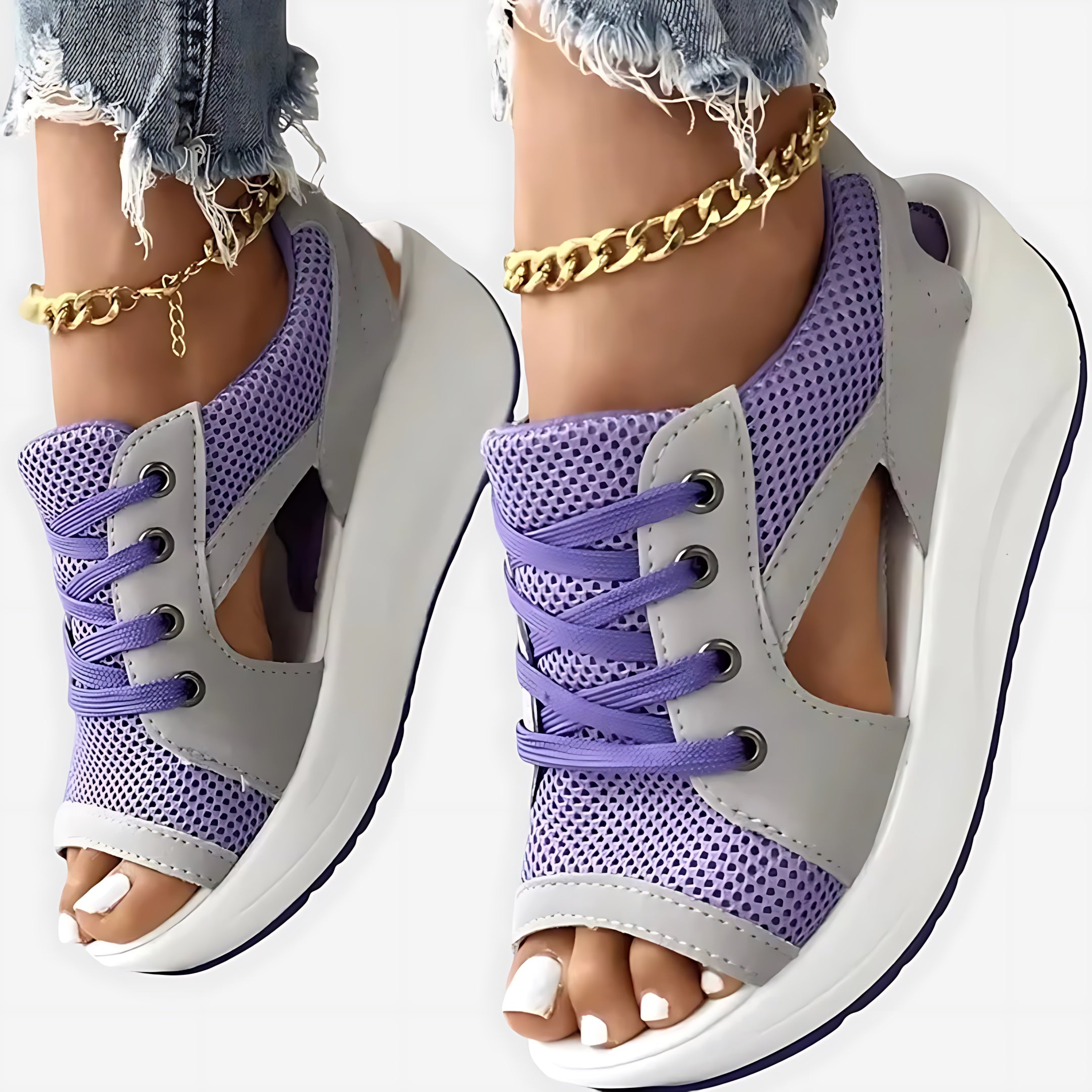 Luna – Lace Up Peep Toe Sneaker Sandals