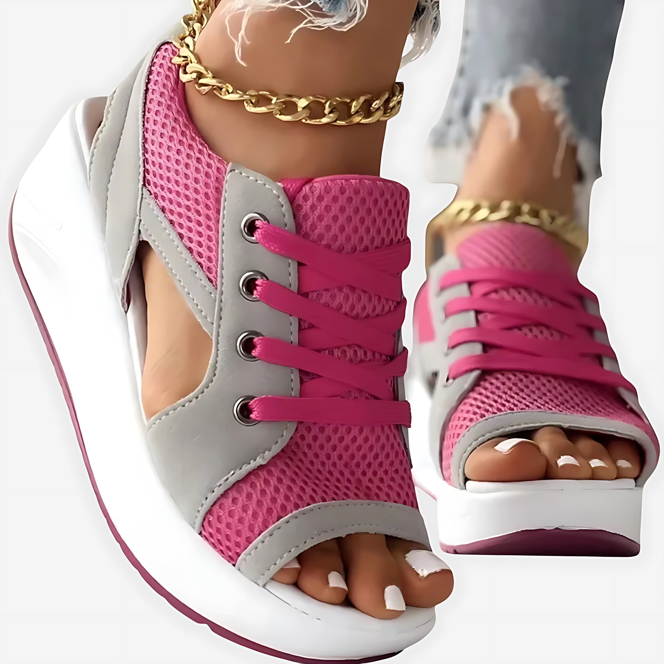 Luna – Lace Up Peep Toe Sneaker Sandals