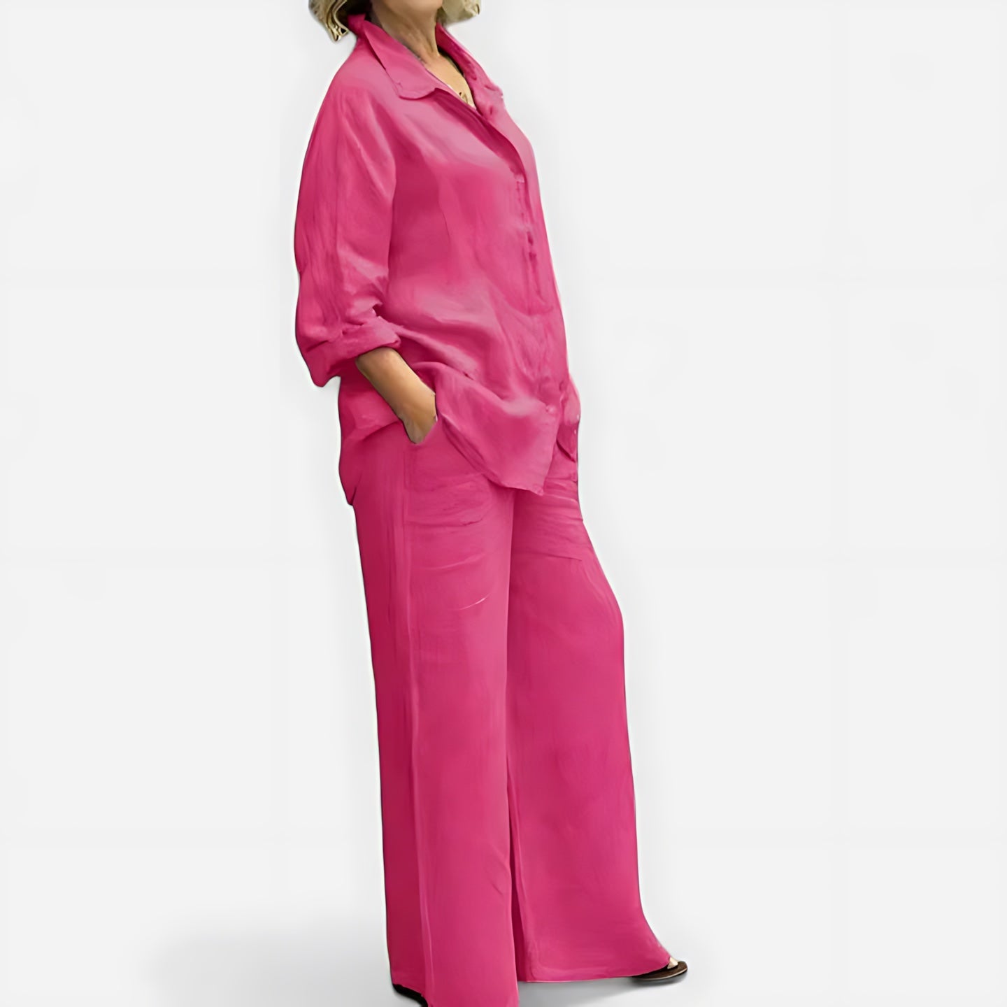 Luna – Pleated Button Up Shirt and Wide Leg Pants Set