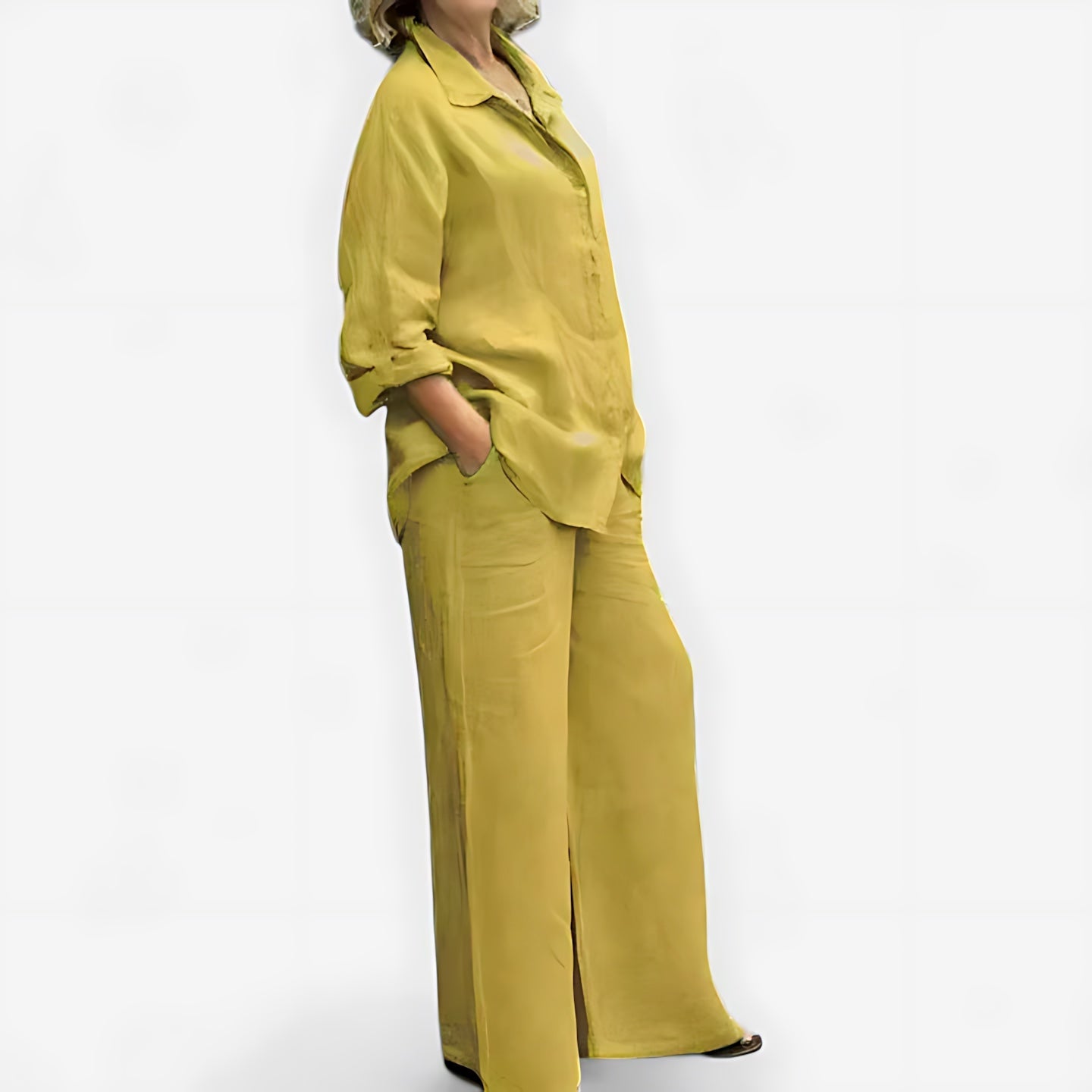 Luna – Pleated Button Up Shirt and Wide Leg Pants Set