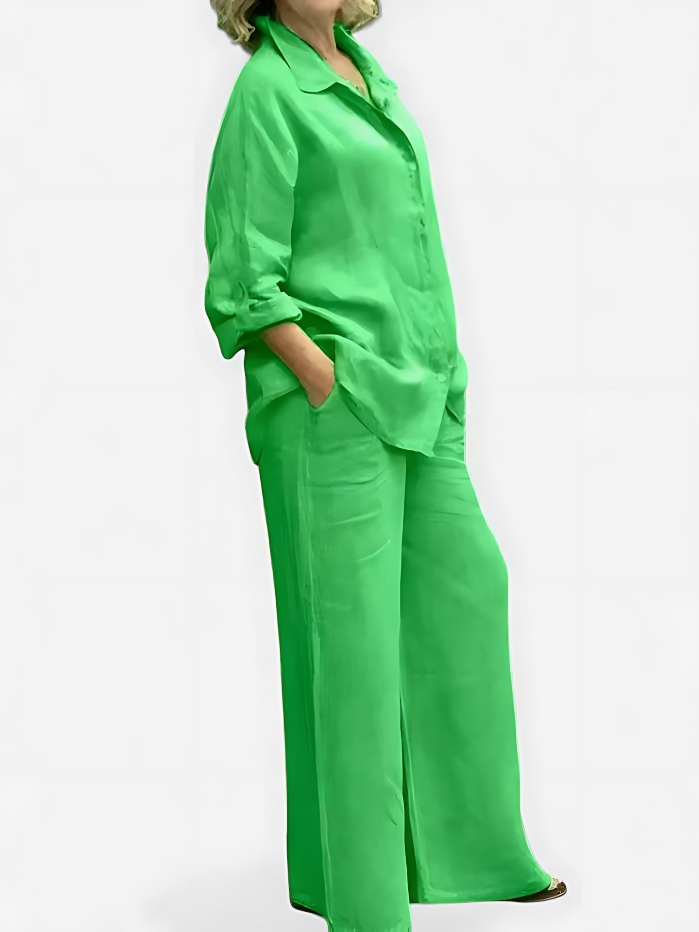 Luna – Pleated Button Up Shirt and Wide Leg Pants Set