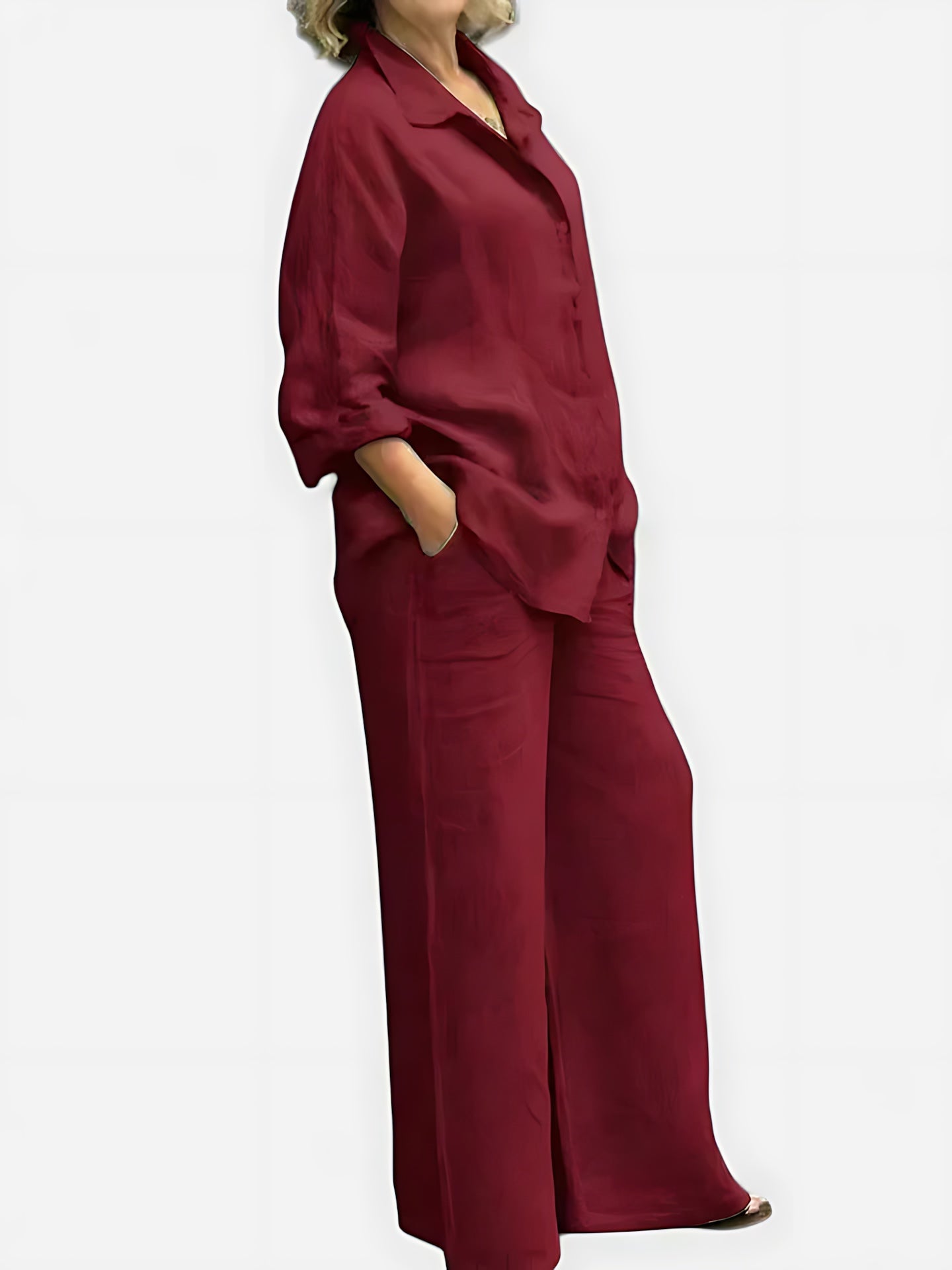 Luna – Pleated Button Up Shirt and Wide Leg Pants Set