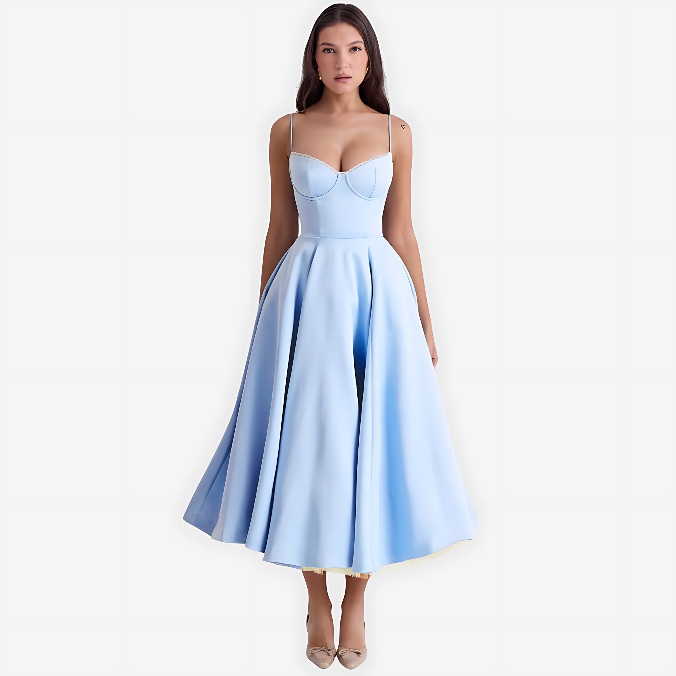 Luna – Satin Strapless Cocktail Midi Dress
