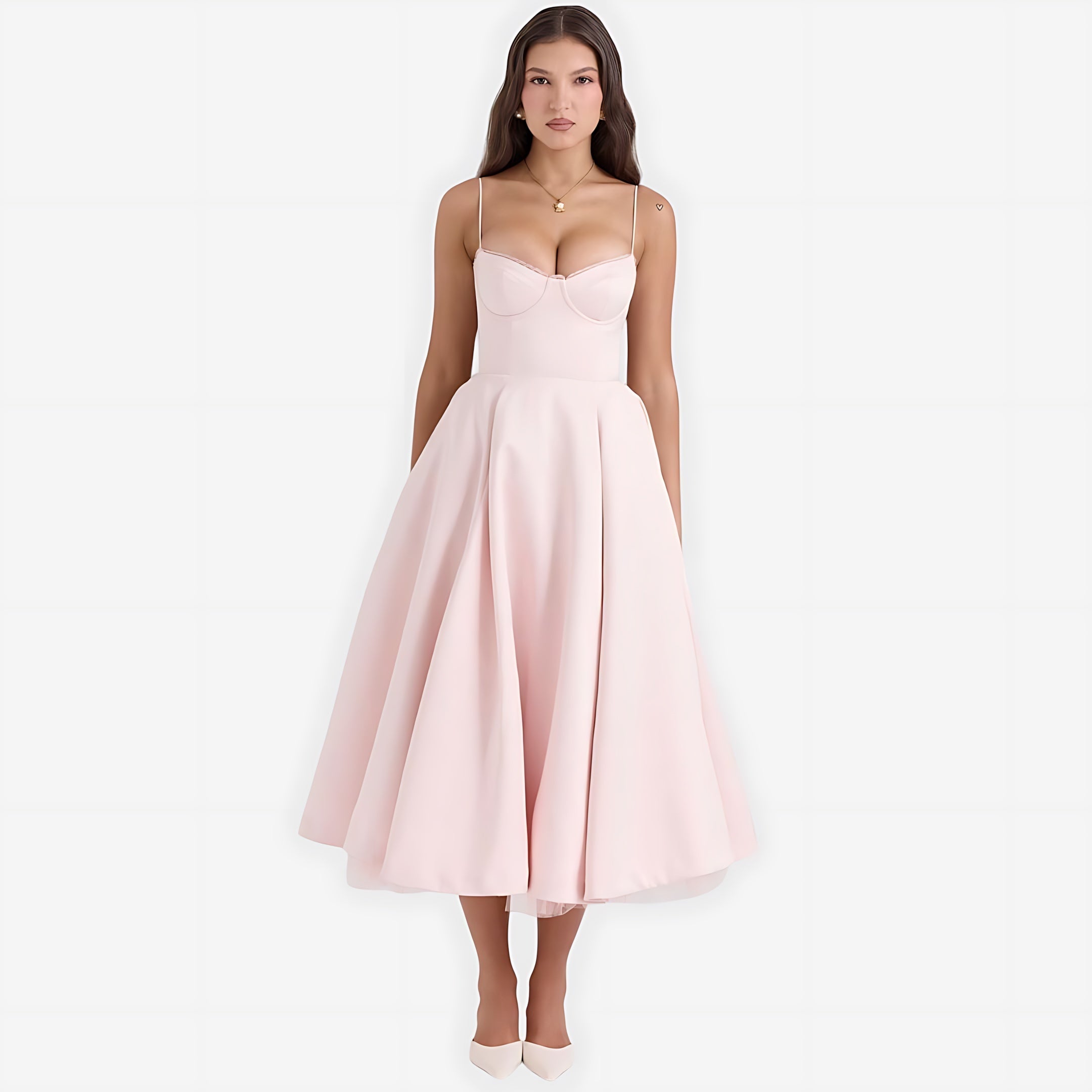 Luna – Satin Strapless Cocktail Midi Dress