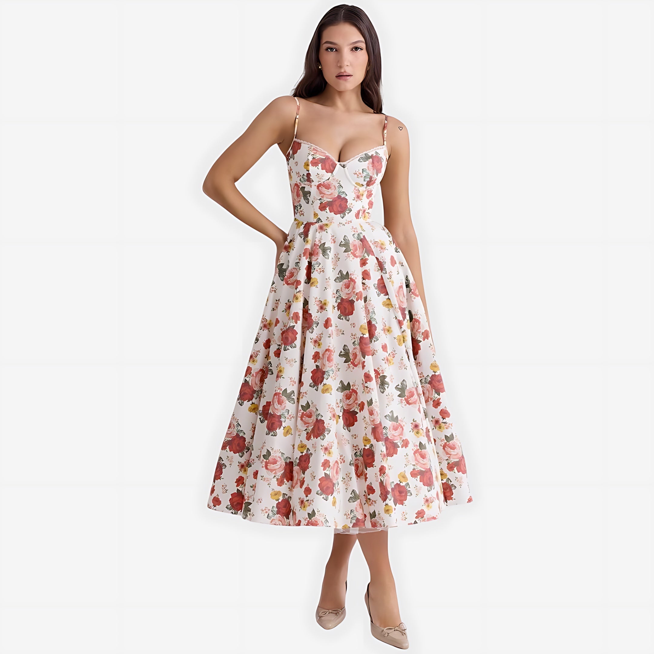 Luna – Satin Strapless Cocktail Midi Dress