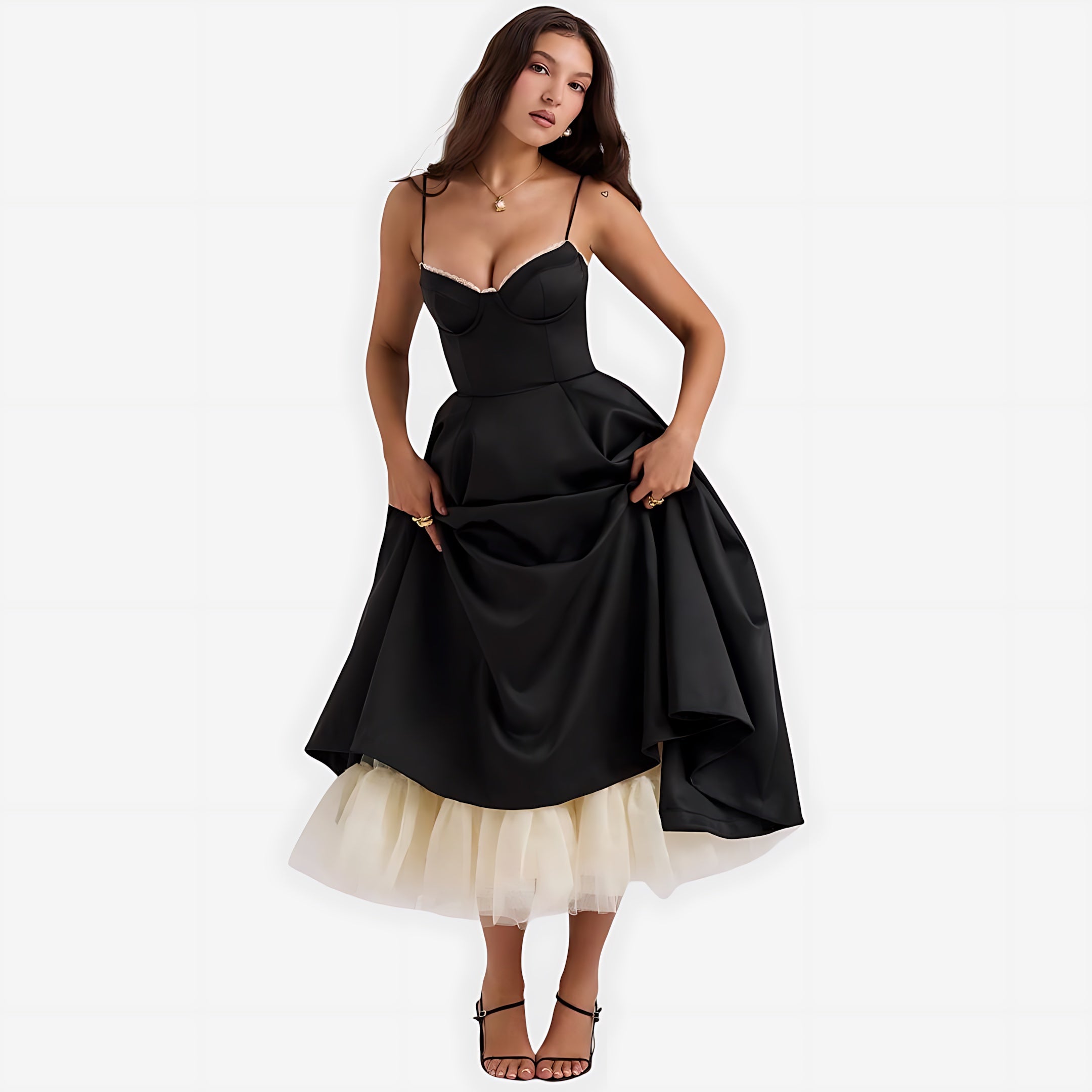 Luna – Satin Strapless Cocktail Midi Dress