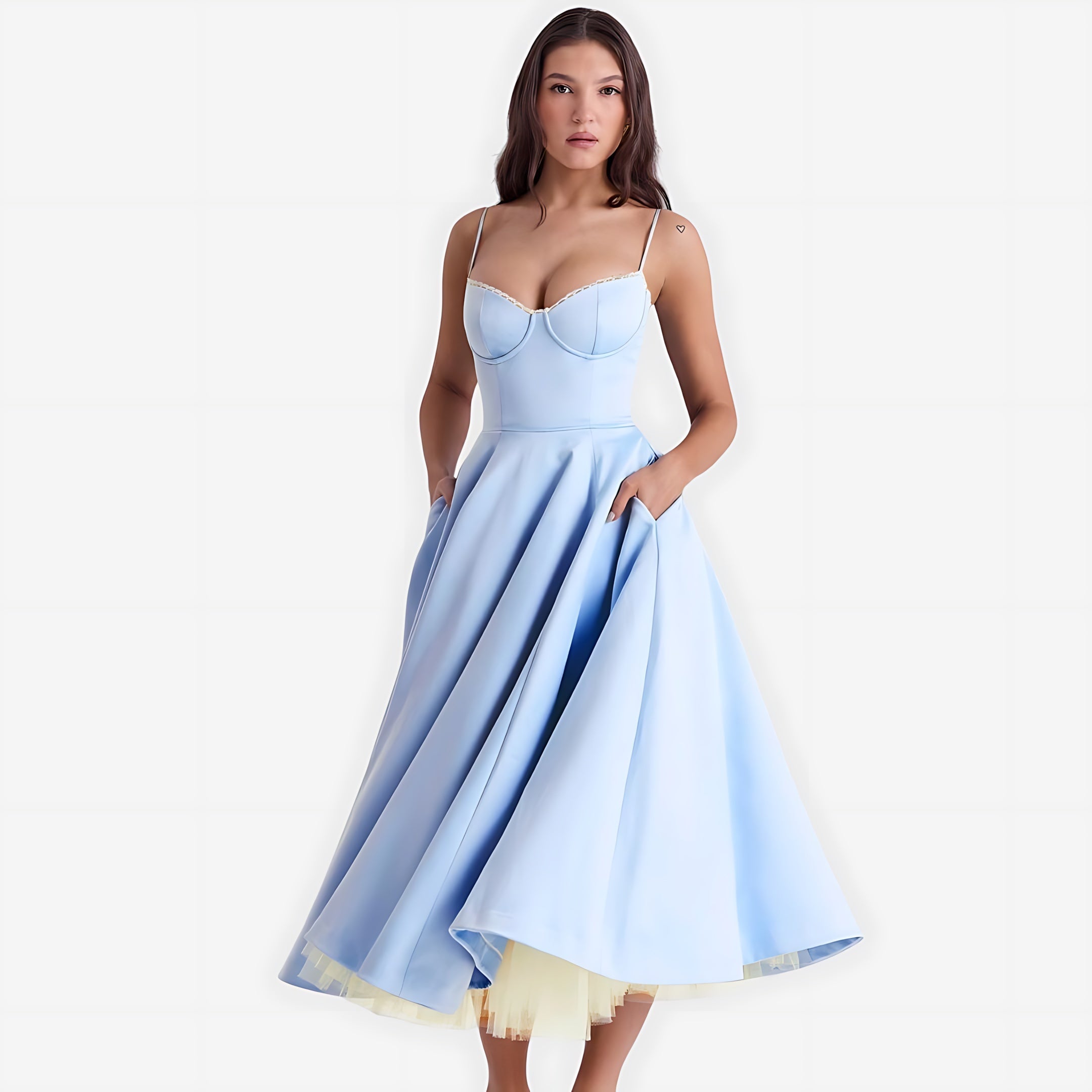 Luna – Satin Strapless Cocktail Midi Dress