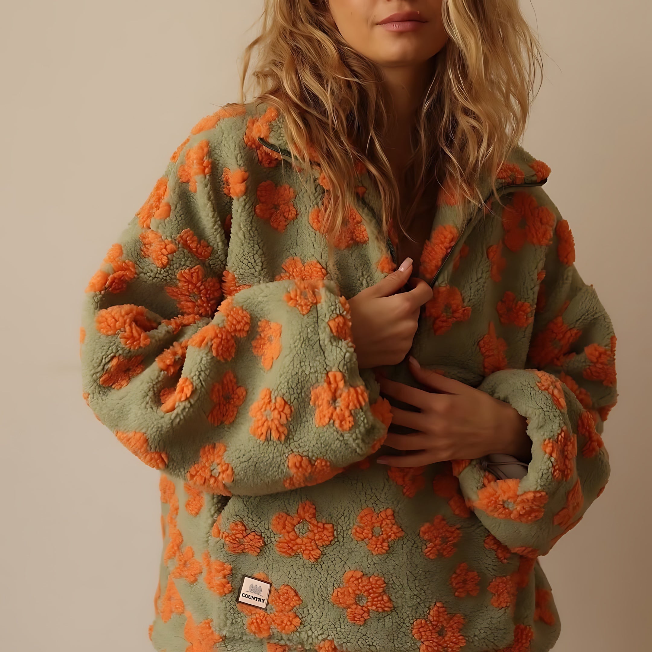 Lyla – Floral Teddy Fleece Half Zip Pullover