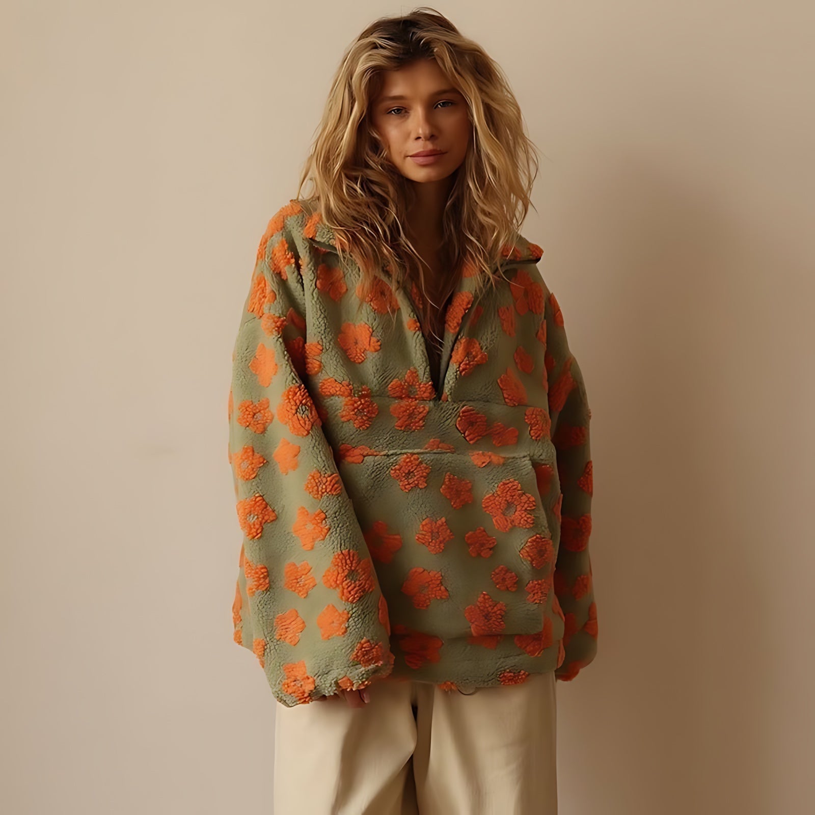 Lyla – Floral Teddy Fleece Half Zip Pullover
