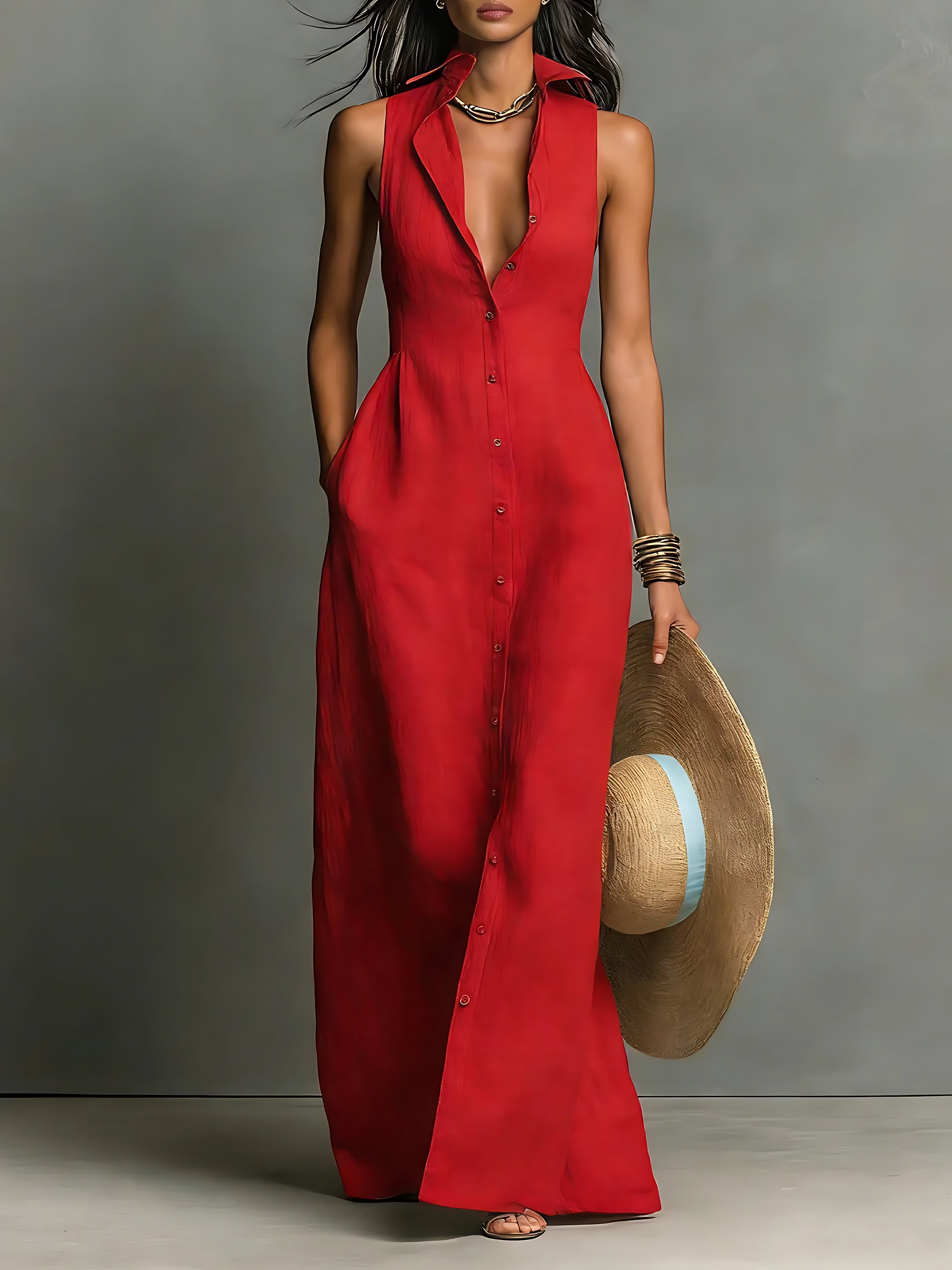 Lyla – V Neck A-Line Summer Maxi Dress