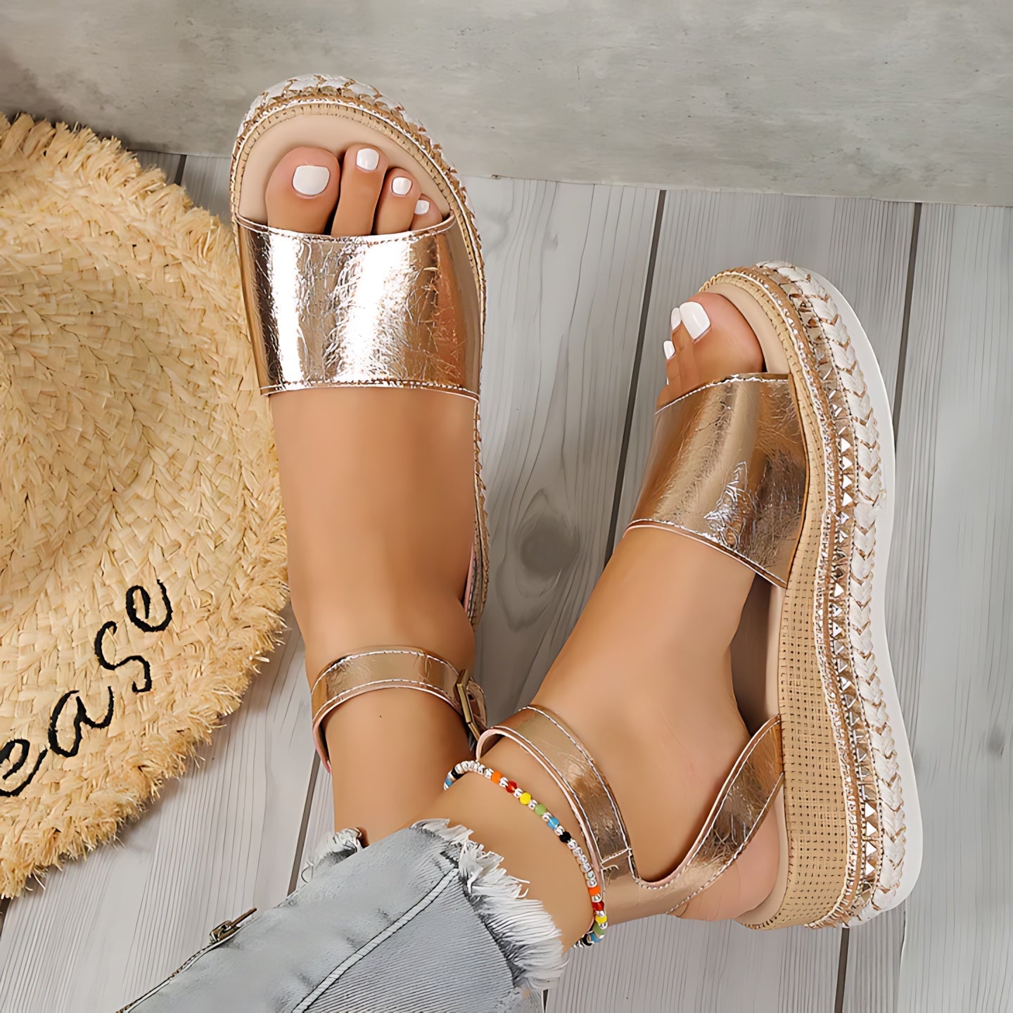 Lyric – Metallic Ankle Strap Espadrille Wedge Sandals