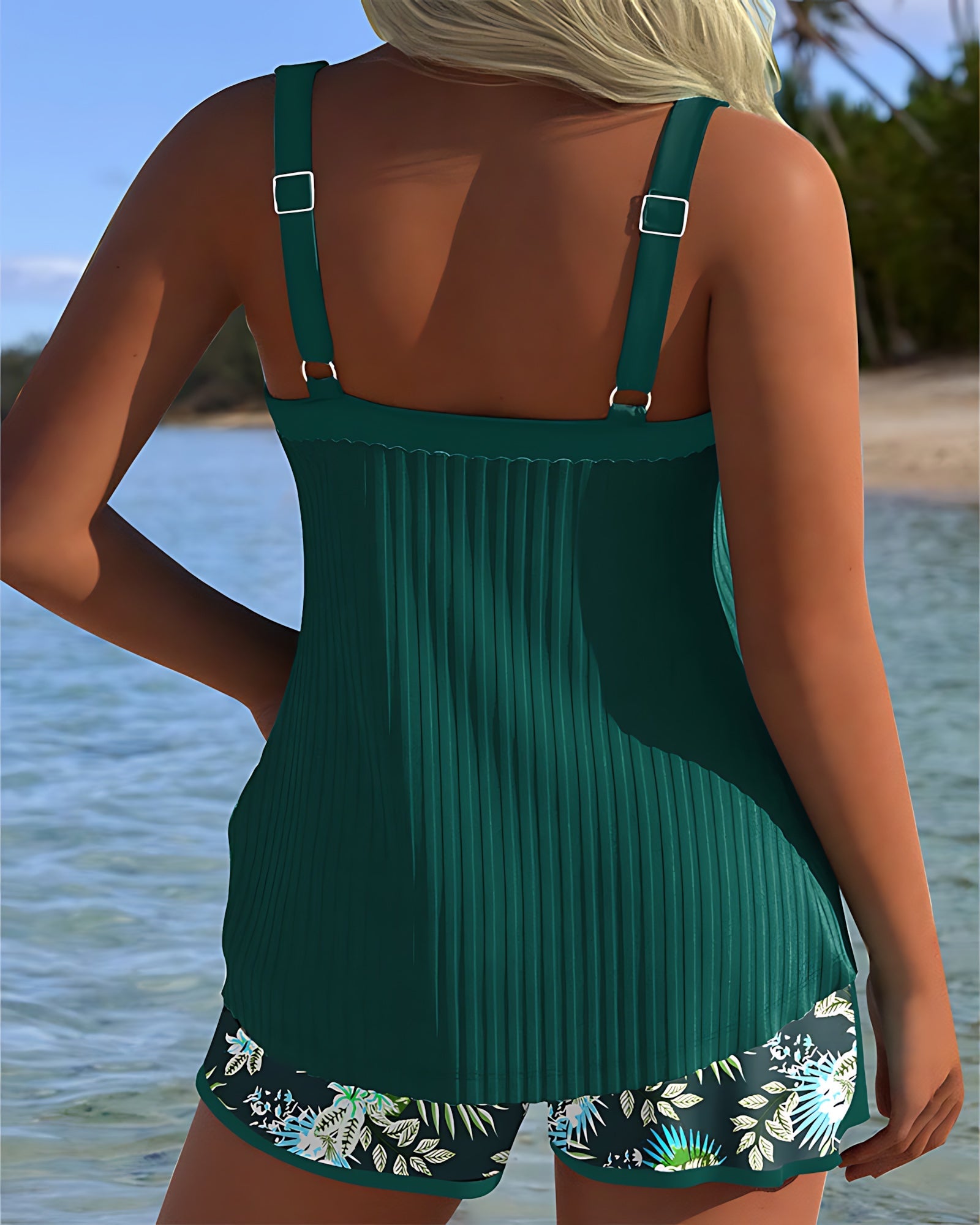 Lyric – Ribbed V Neck Tankini and Swim Shorts Set