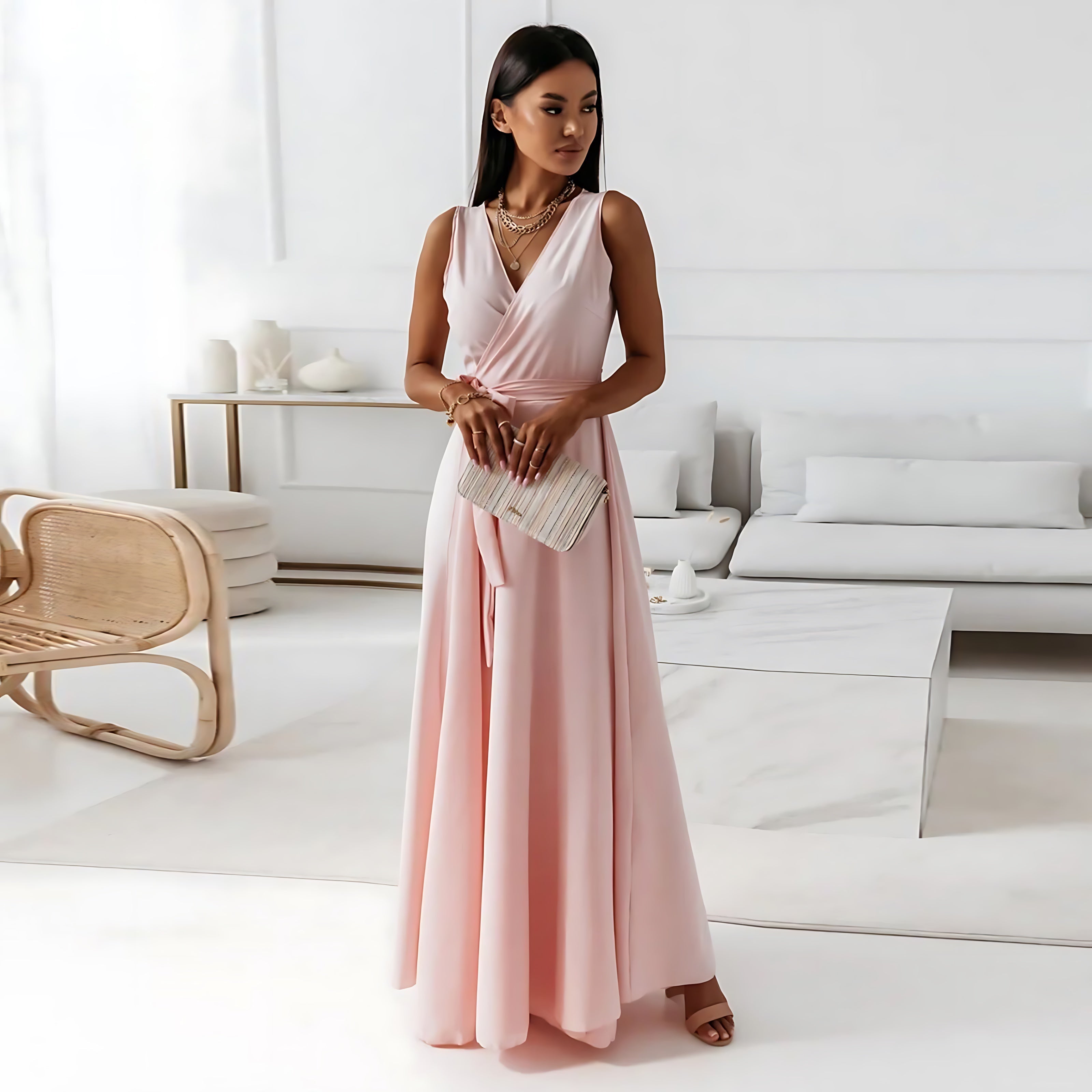 Lyric – V Neck Wrap Wedding Guest Maxi Dress