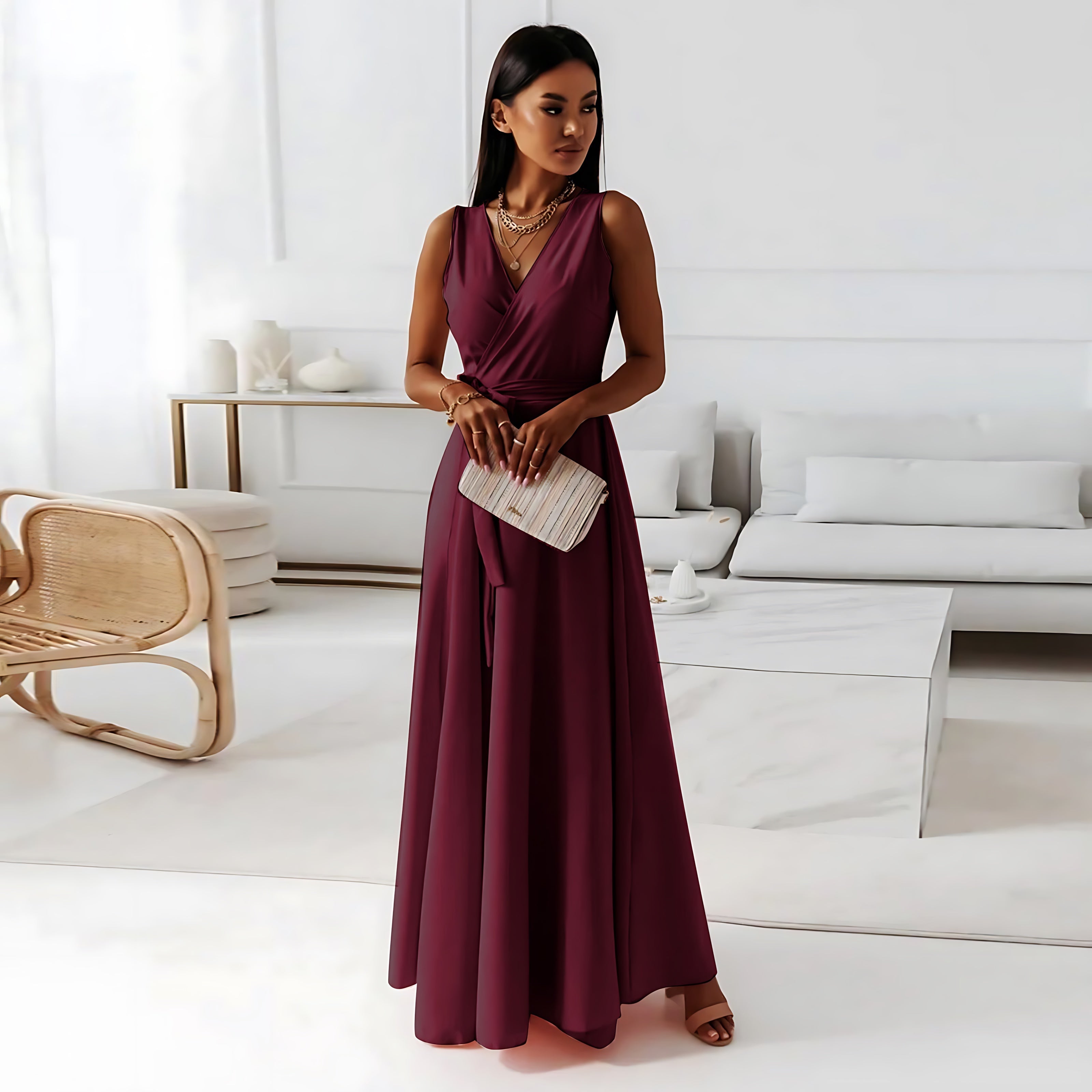 Lyric – V Neck Wrap Wedding Guest Maxi Dress