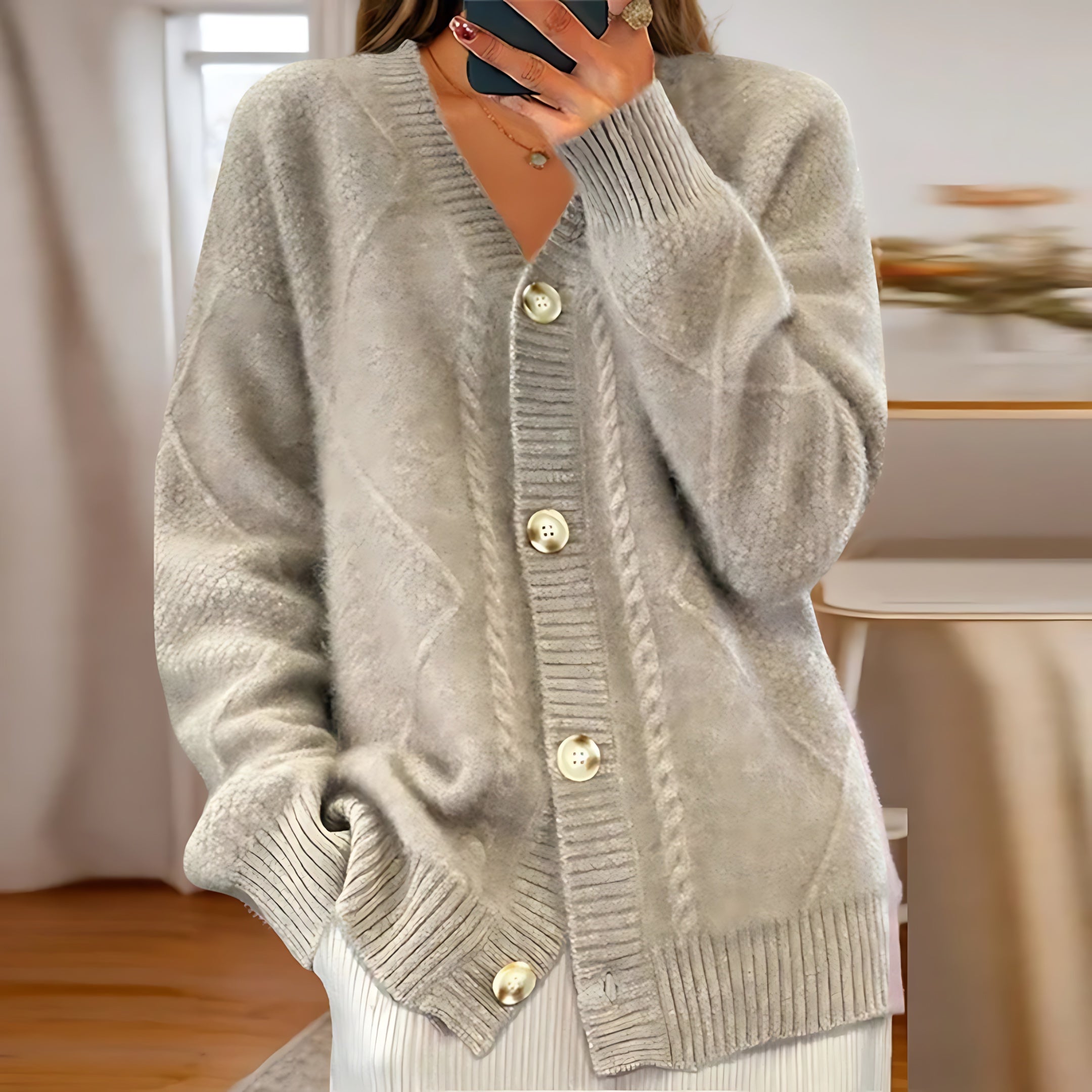 Mabel – Cable Knit Button Up Cardigan
