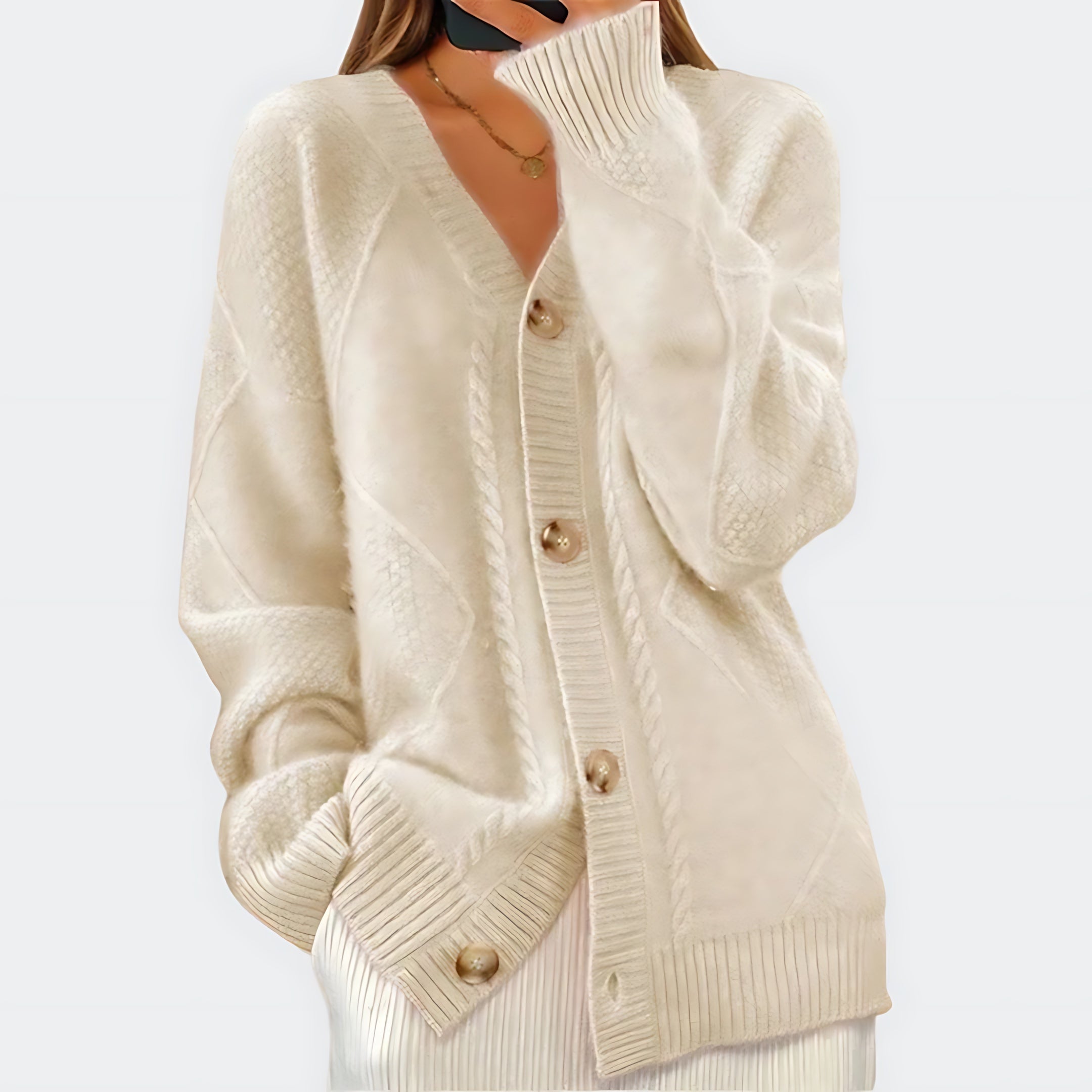 Mabel – Cable Knit Button Up Cardigan