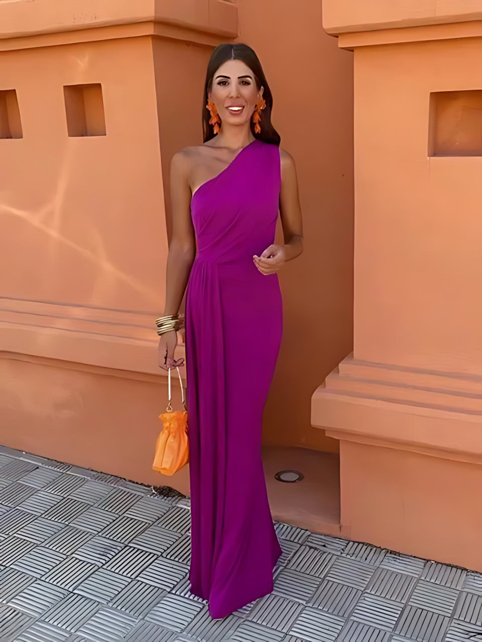 Mabel – One Shoulder Draped Wedding Guest Maxi Dress