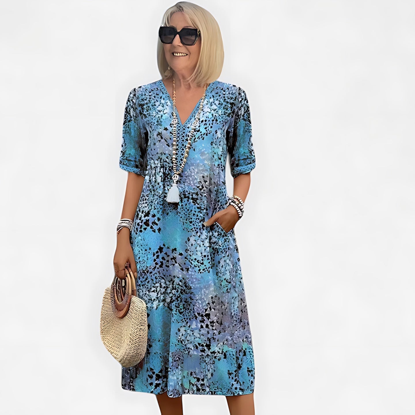 Mabel – Paisley Print V Neck Summer Midi Dress