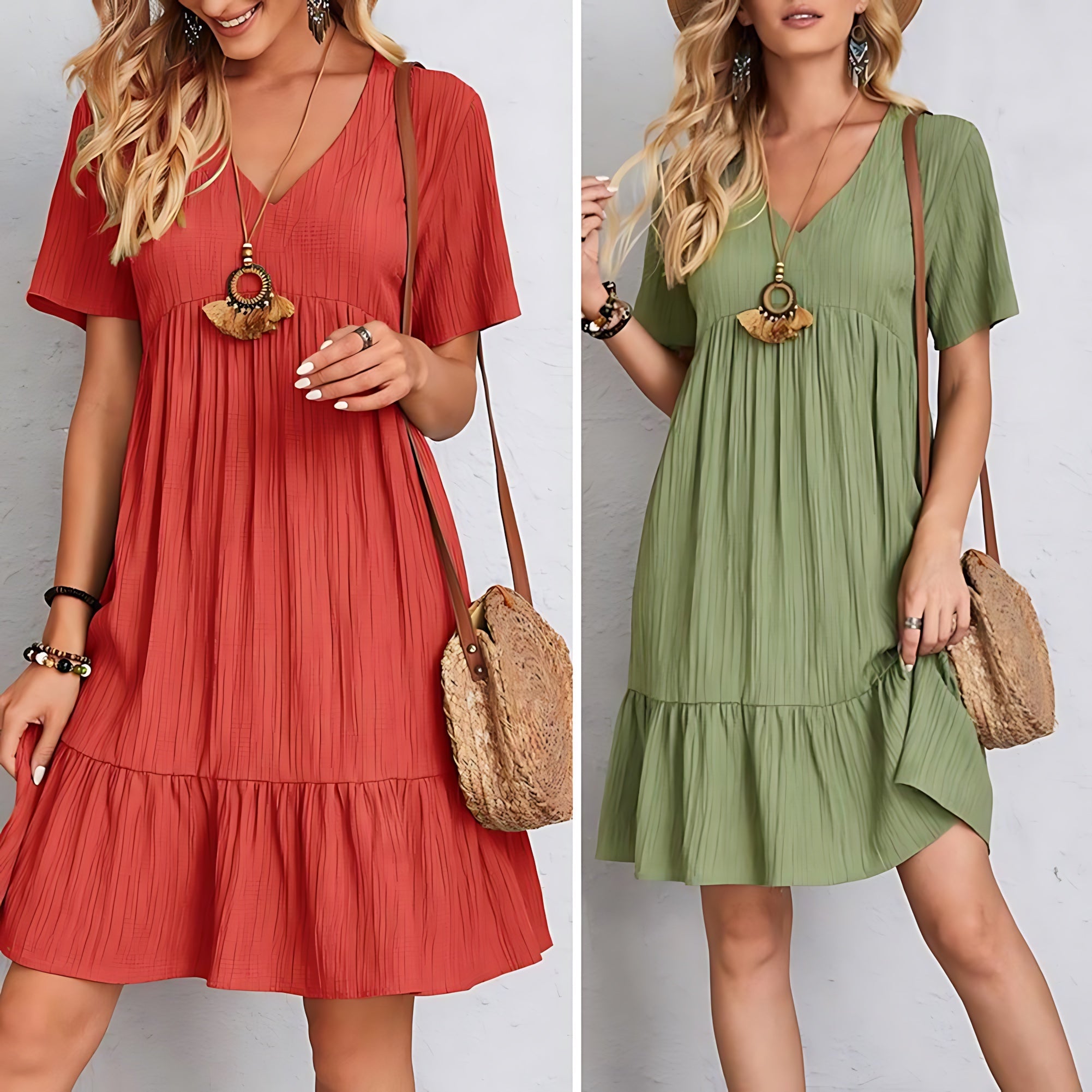 Mabel – V Neck Ruffle Hem A-Line Summer Dress
