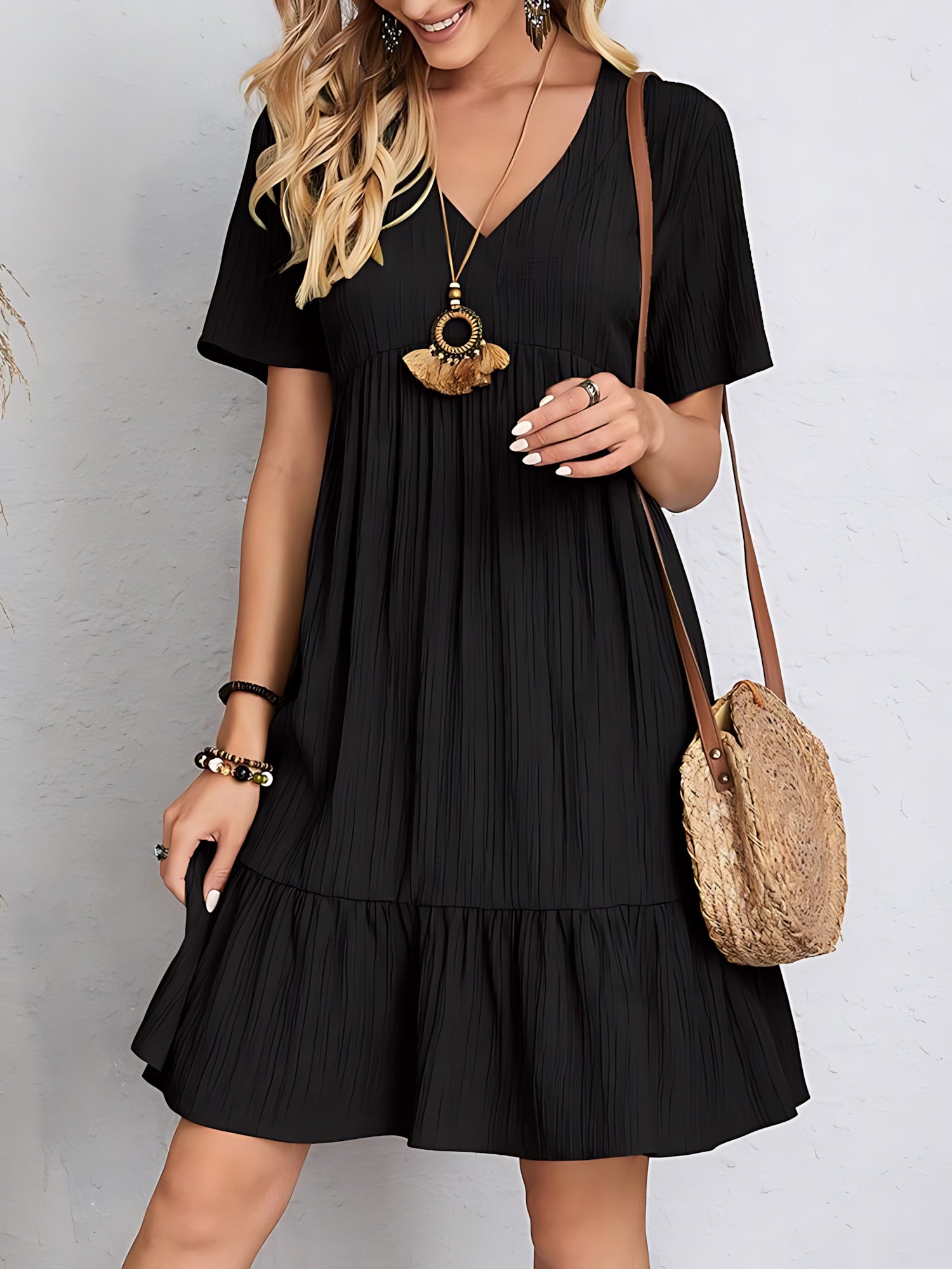 Mabel – V Neck Ruffle Hem A-Line Summer Dress