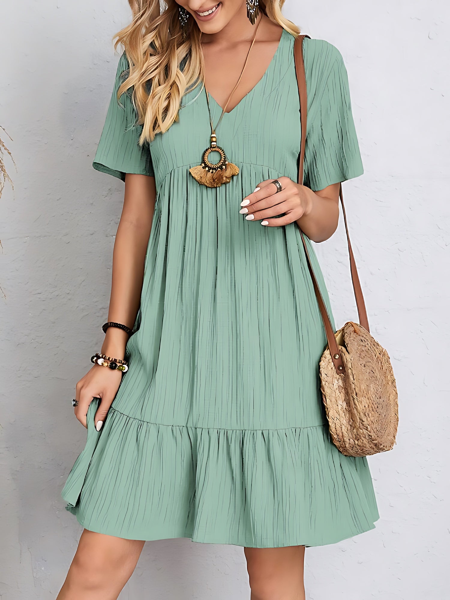 Mabel – V Neck Ruffle Hem A-Line Summer Dress