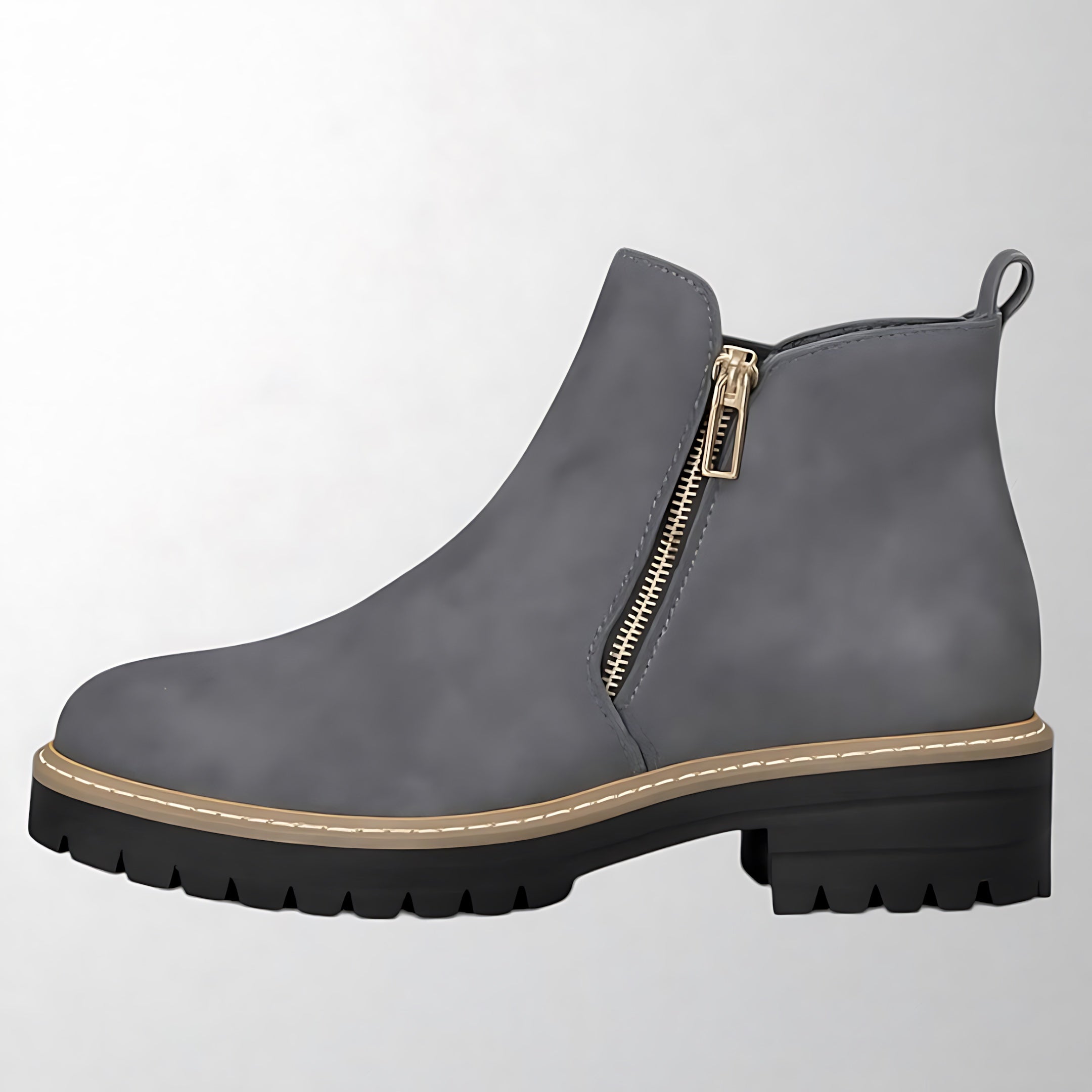 Madeline – Suede Side Zip Block Heel Ankle Boots