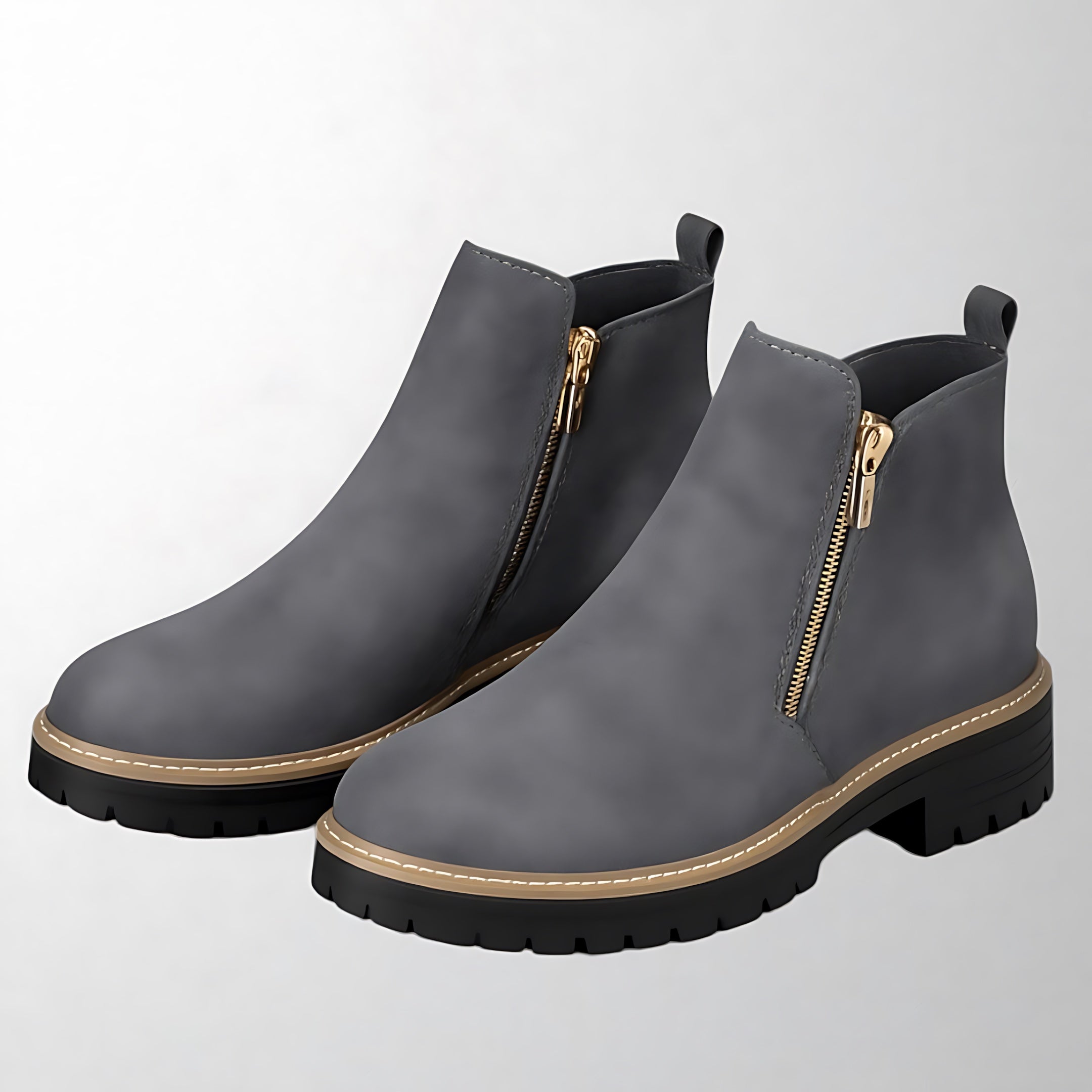 Madeline – Suede Side Zip Block Heel Ankle Boots