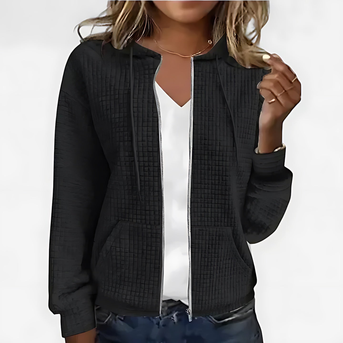 Madeline – Waffle Knit Zip Up Hoodie