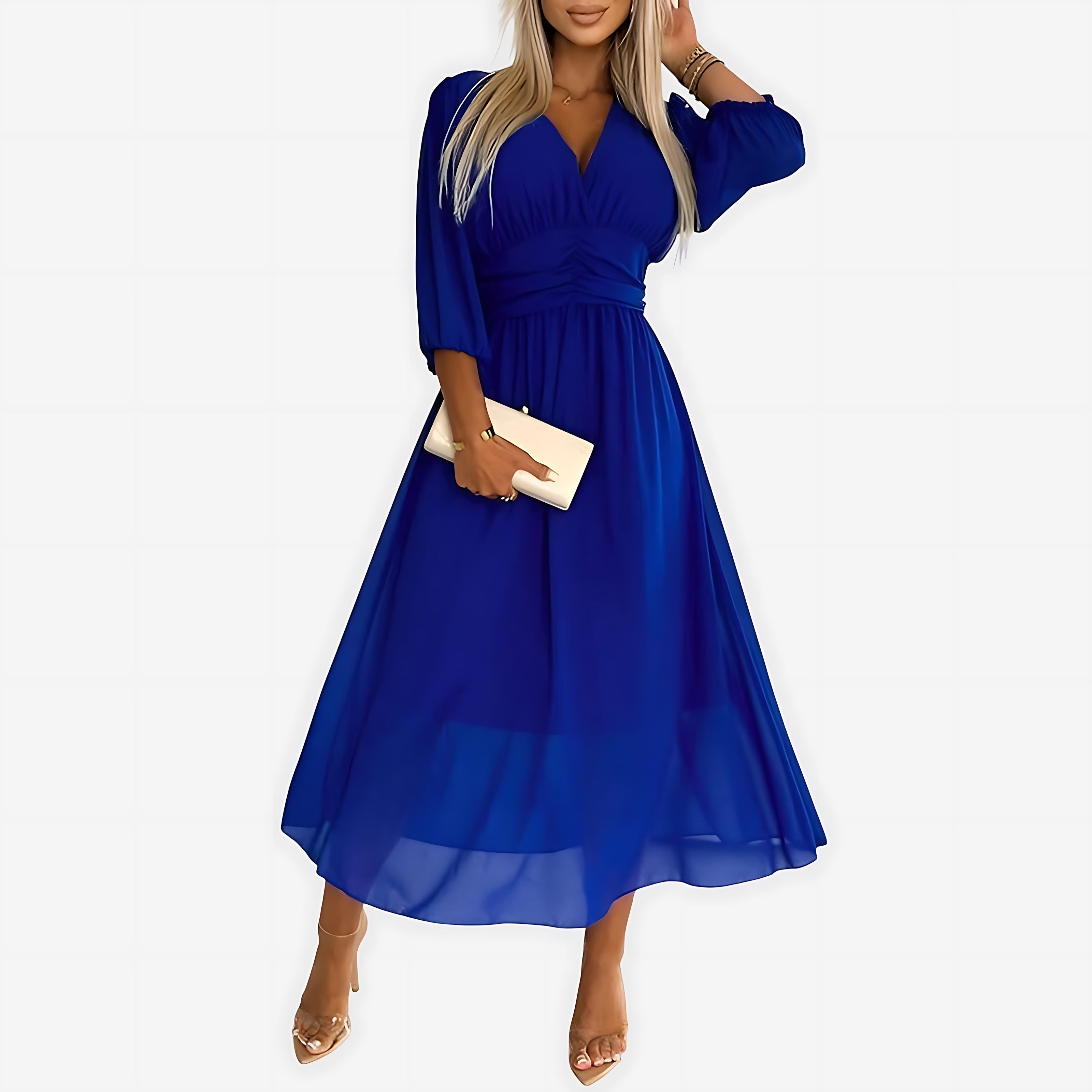 Madelyn – Chiffon V Neck Wedding Guest Midi Dress