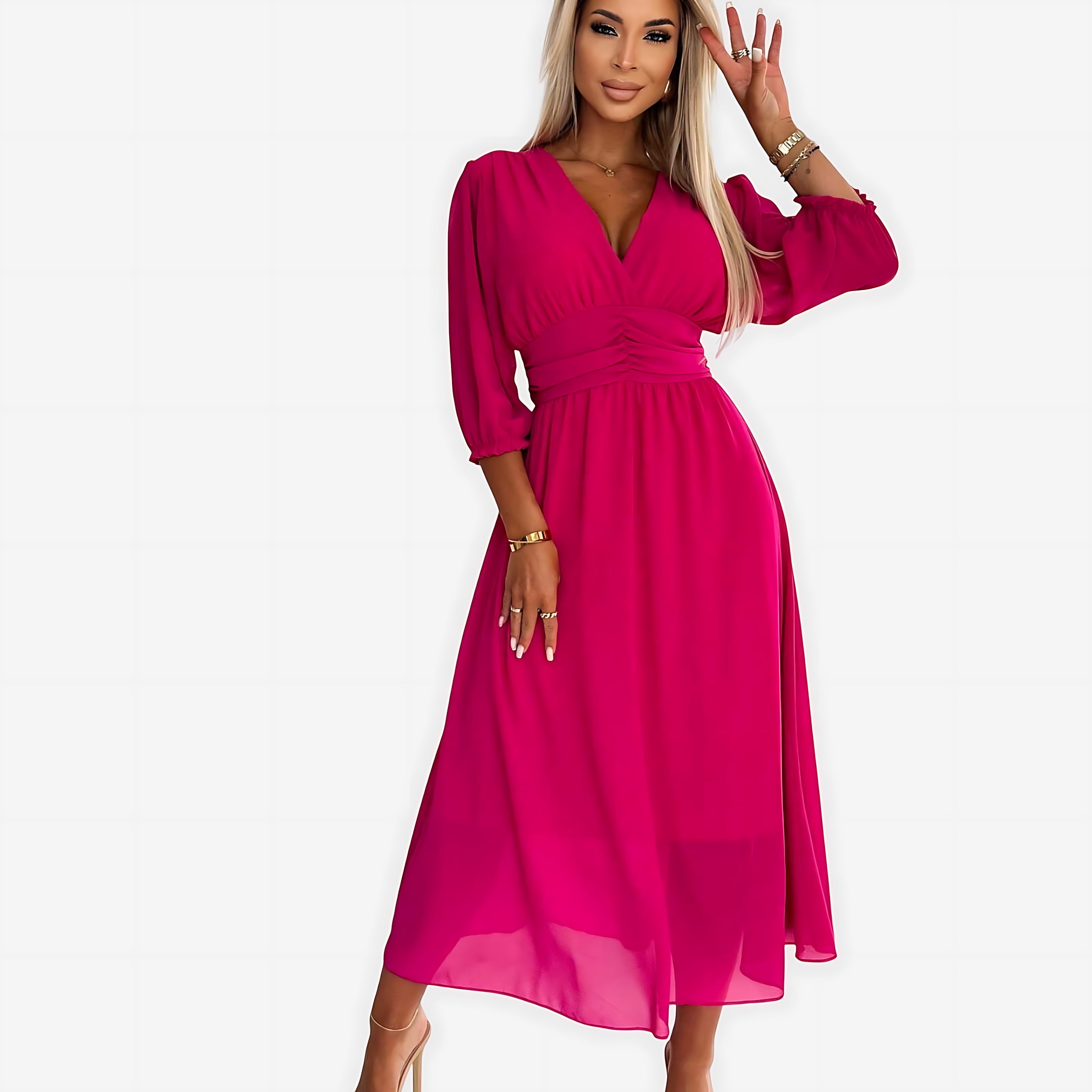 Madelyn – Chiffon V Neck Wedding Guest Midi Dress