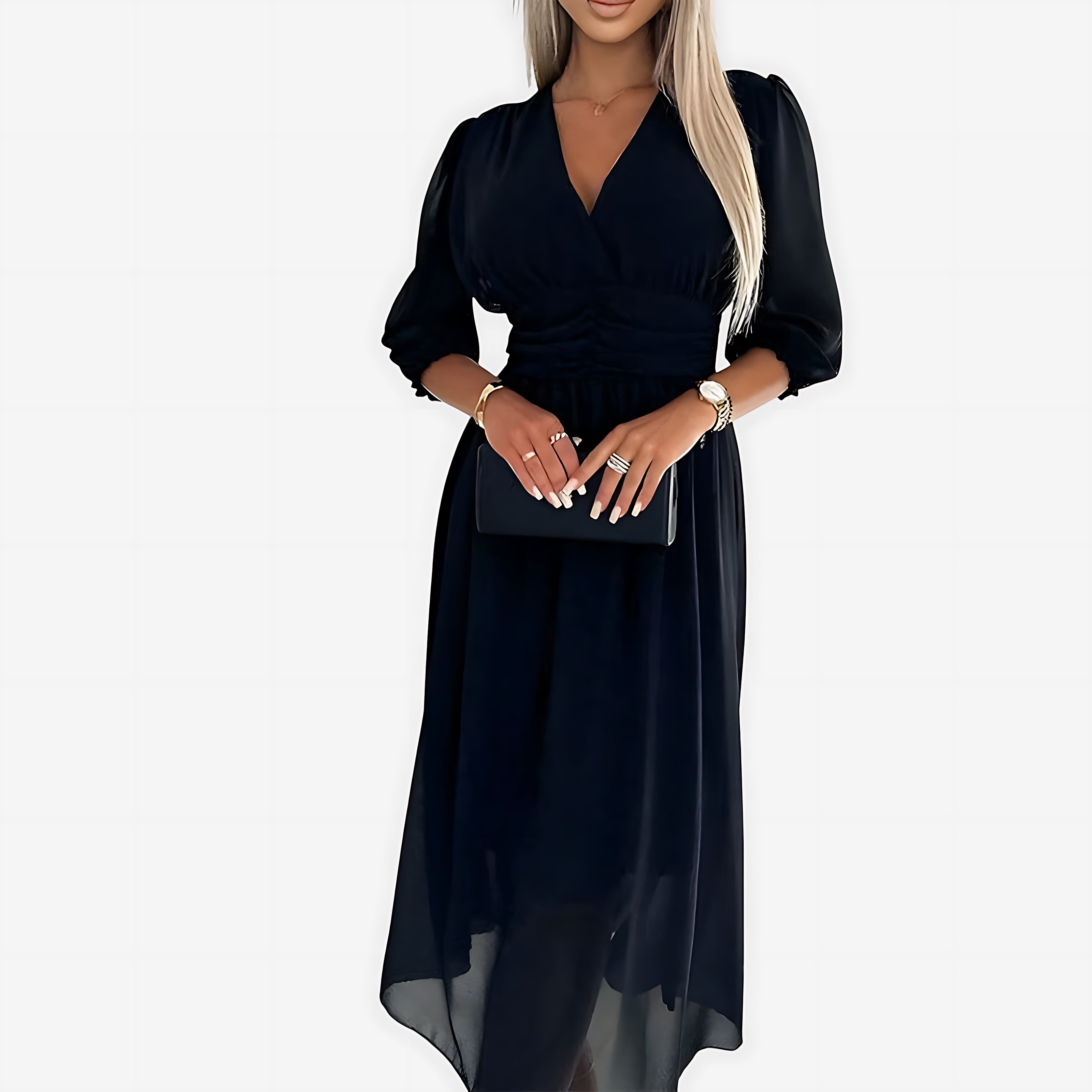 Madelyn – Chiffon V Neck Wedding Guest Midi Dress