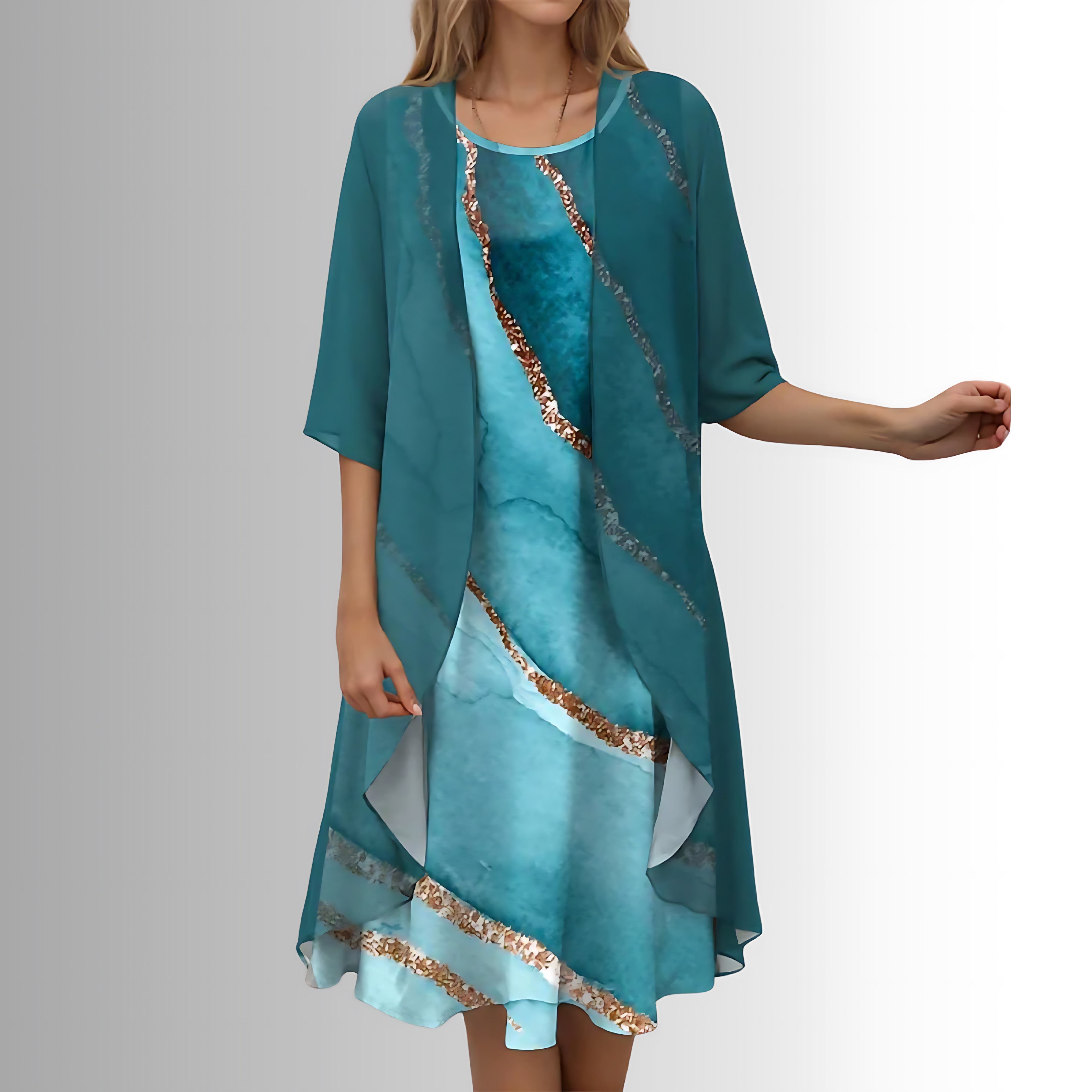 Madelyn – Floral Midi Dress and Duster Cardigan Set
