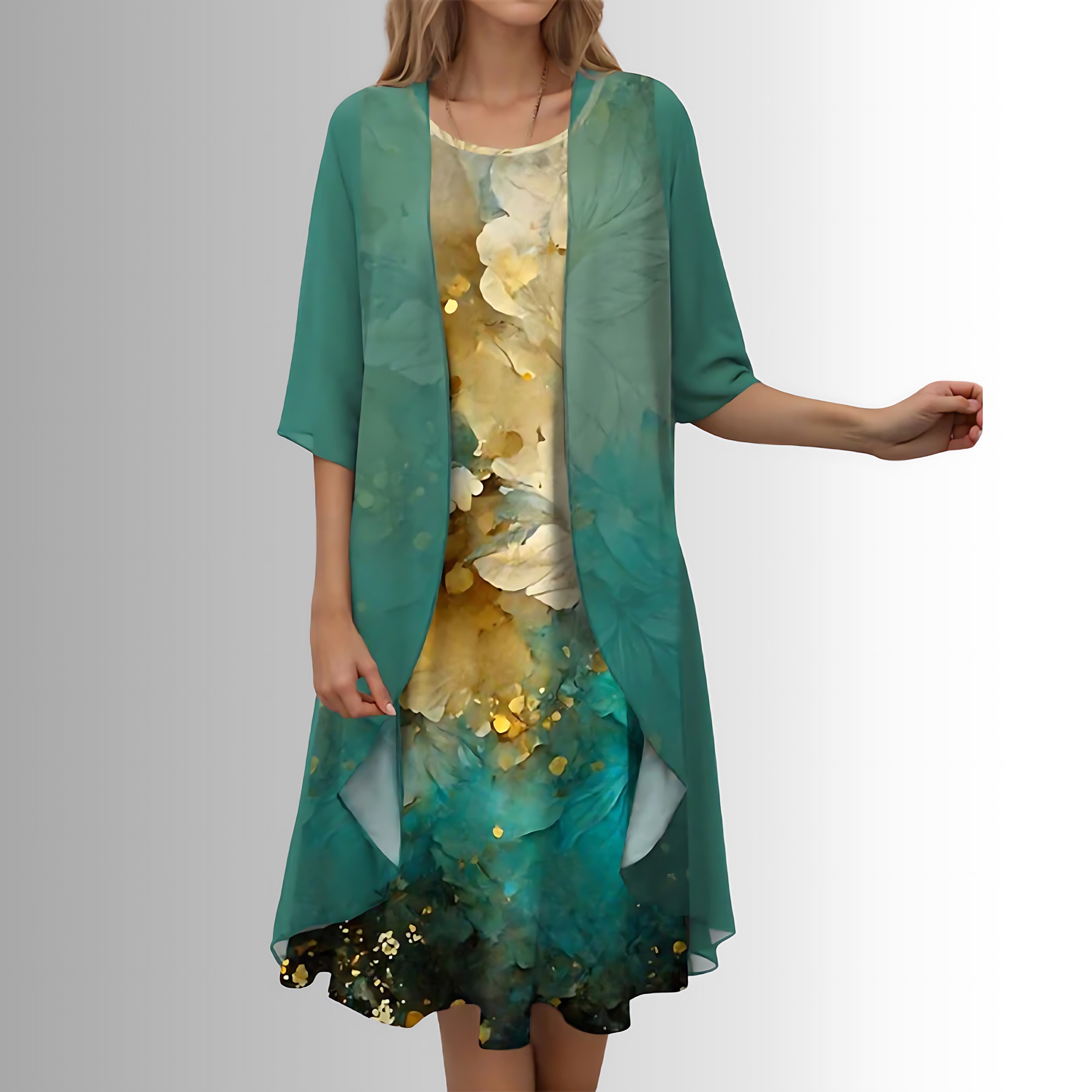 Madelyn – Floral Midi Dress and Duster Cardigan Set